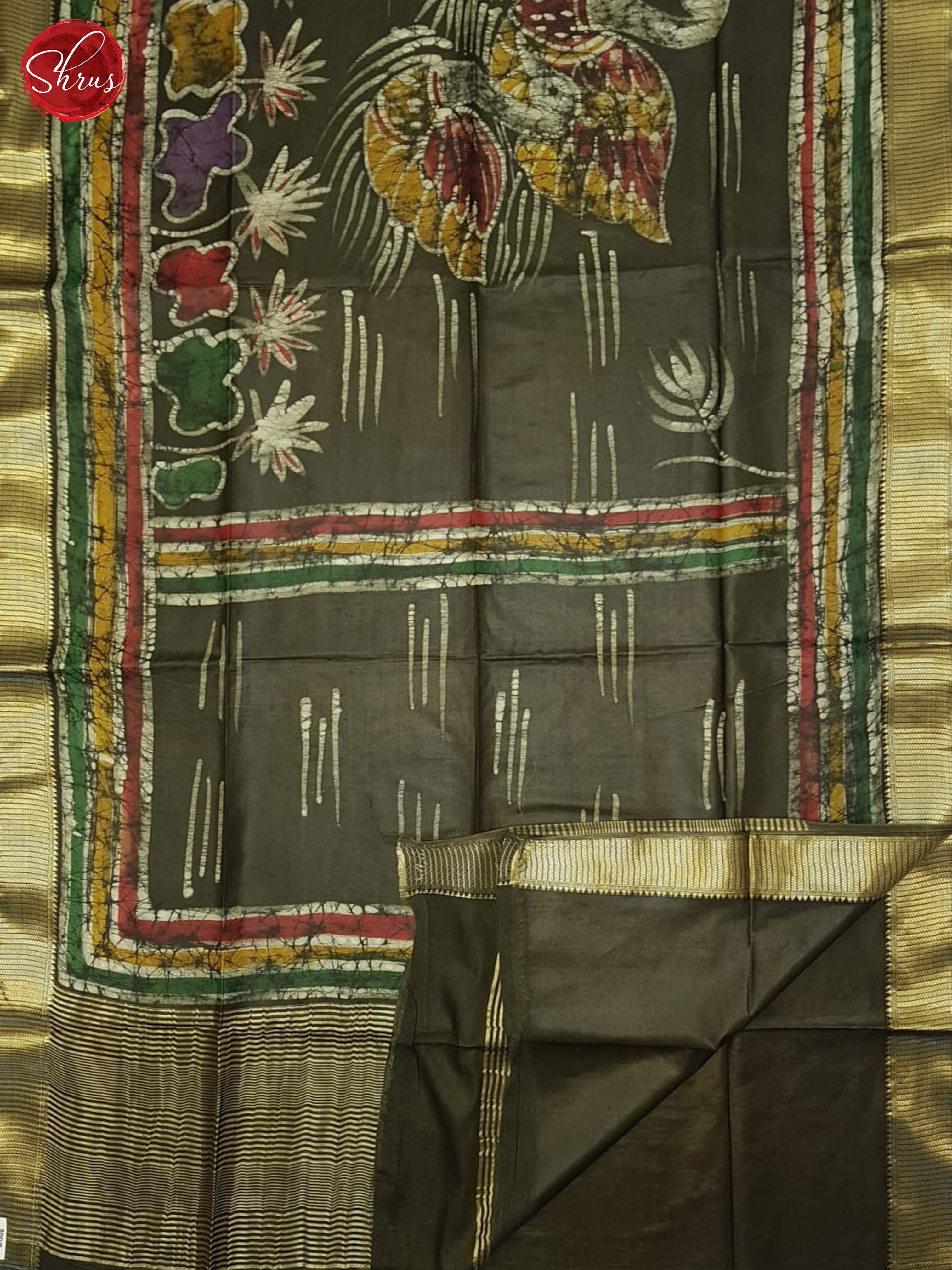 Green And Black- Semi Chanderi Saree - Shop on ShrusEternity.com