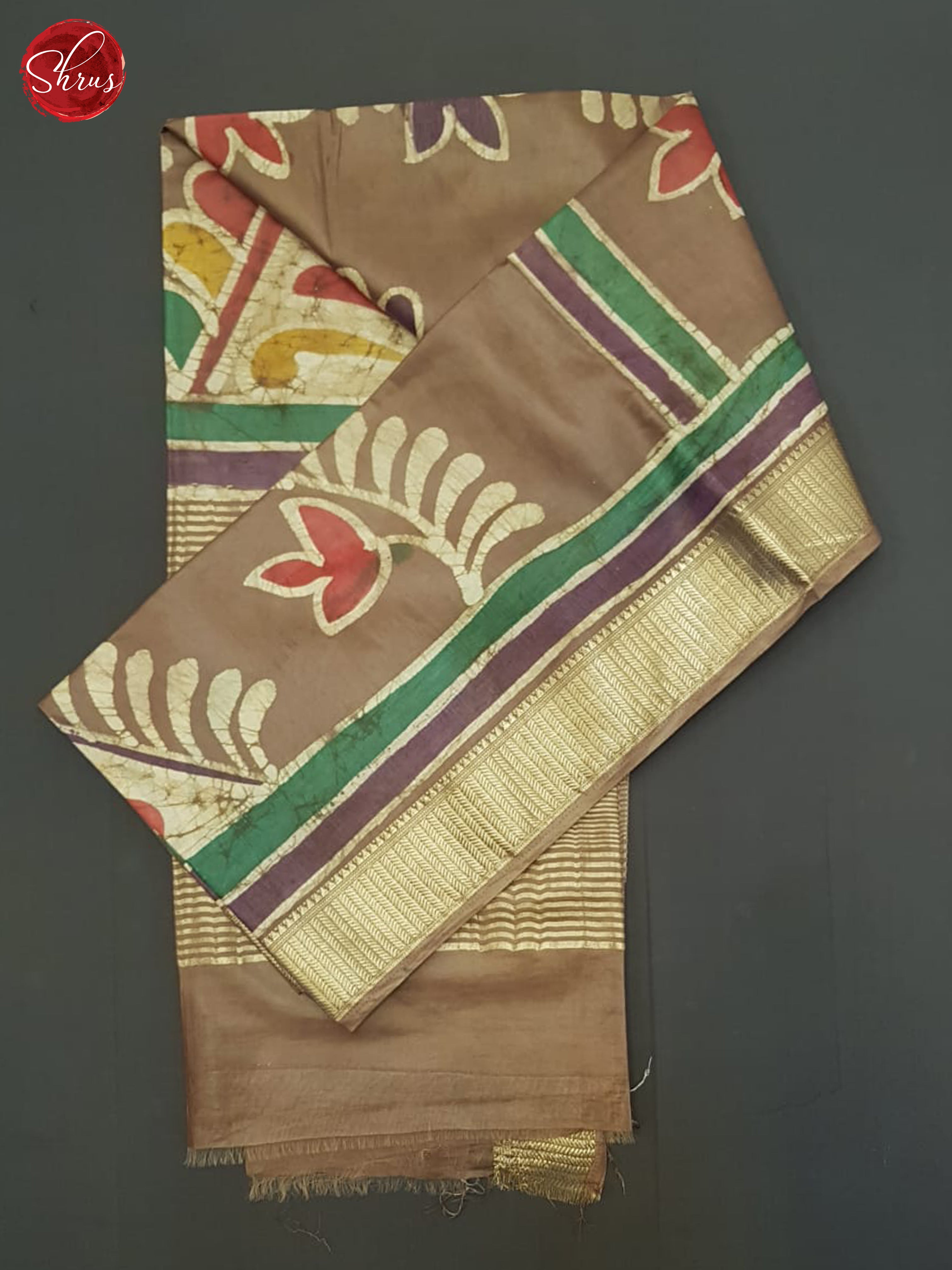 Brown(Single Tone)- semi Chanderi Saree - Shop on ShrusEternity.com
