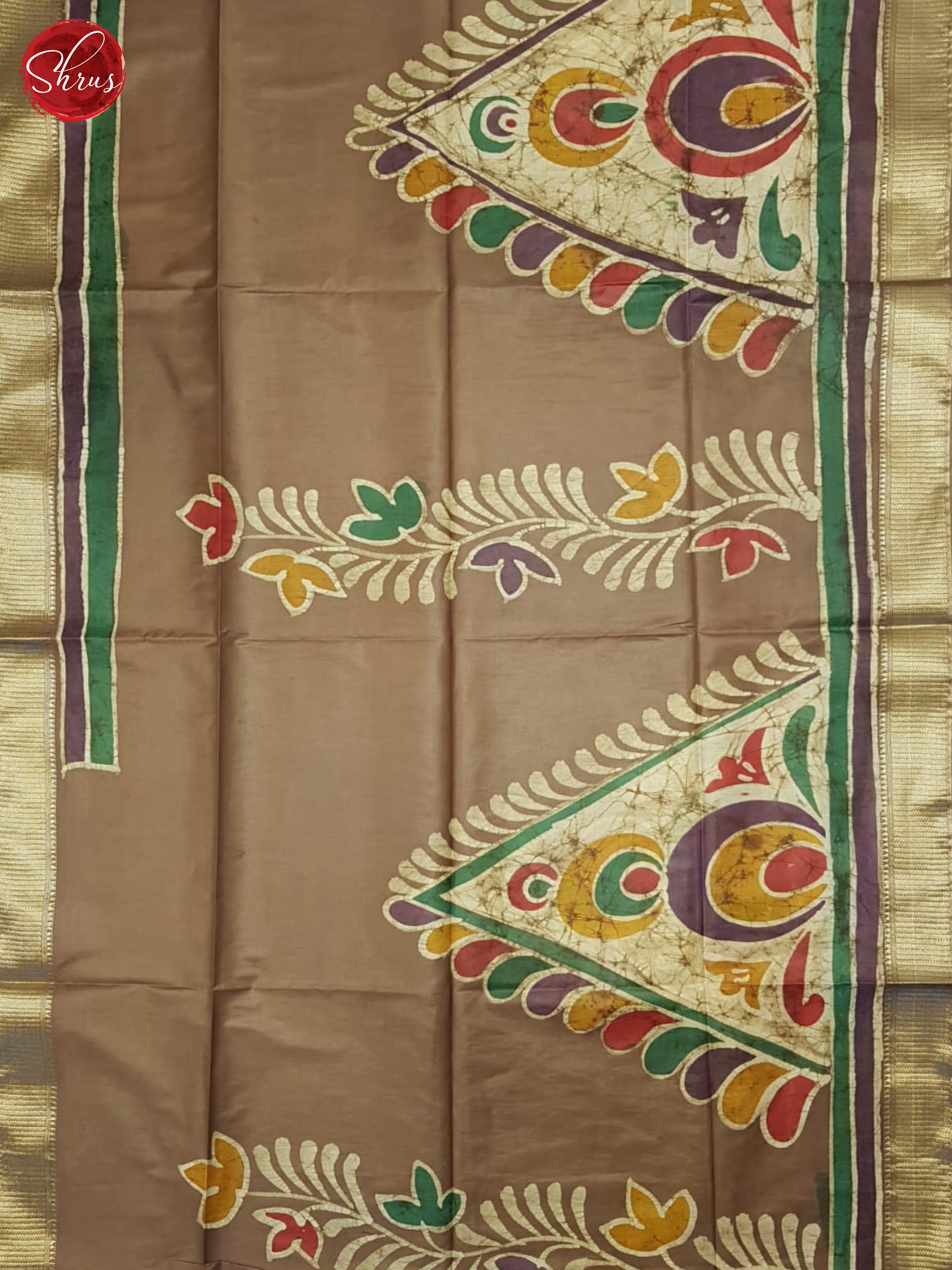 Brown(Single Tone)- semi Chanderi Saree - Shop on ShrusEternity.com