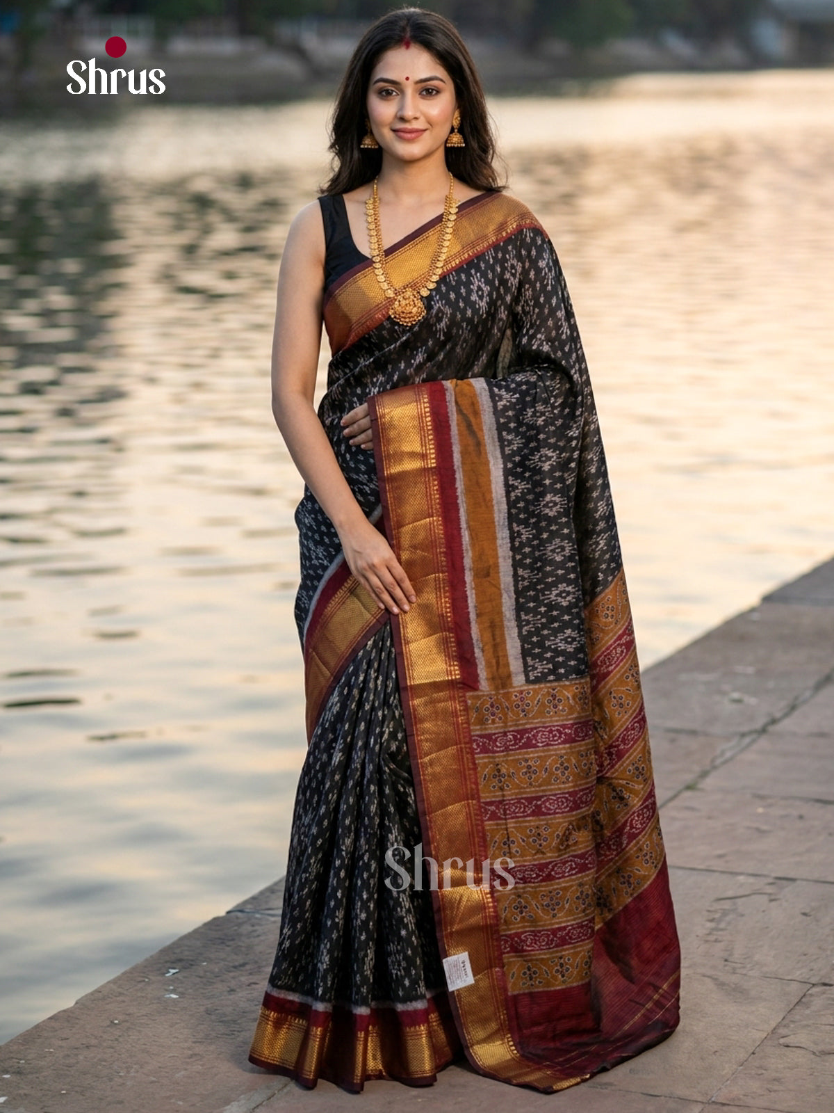 Black & Maroon - Semi Patola Saree