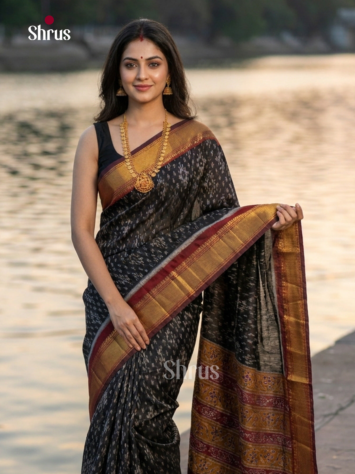 Black & Maroon - Semi Patola Saree