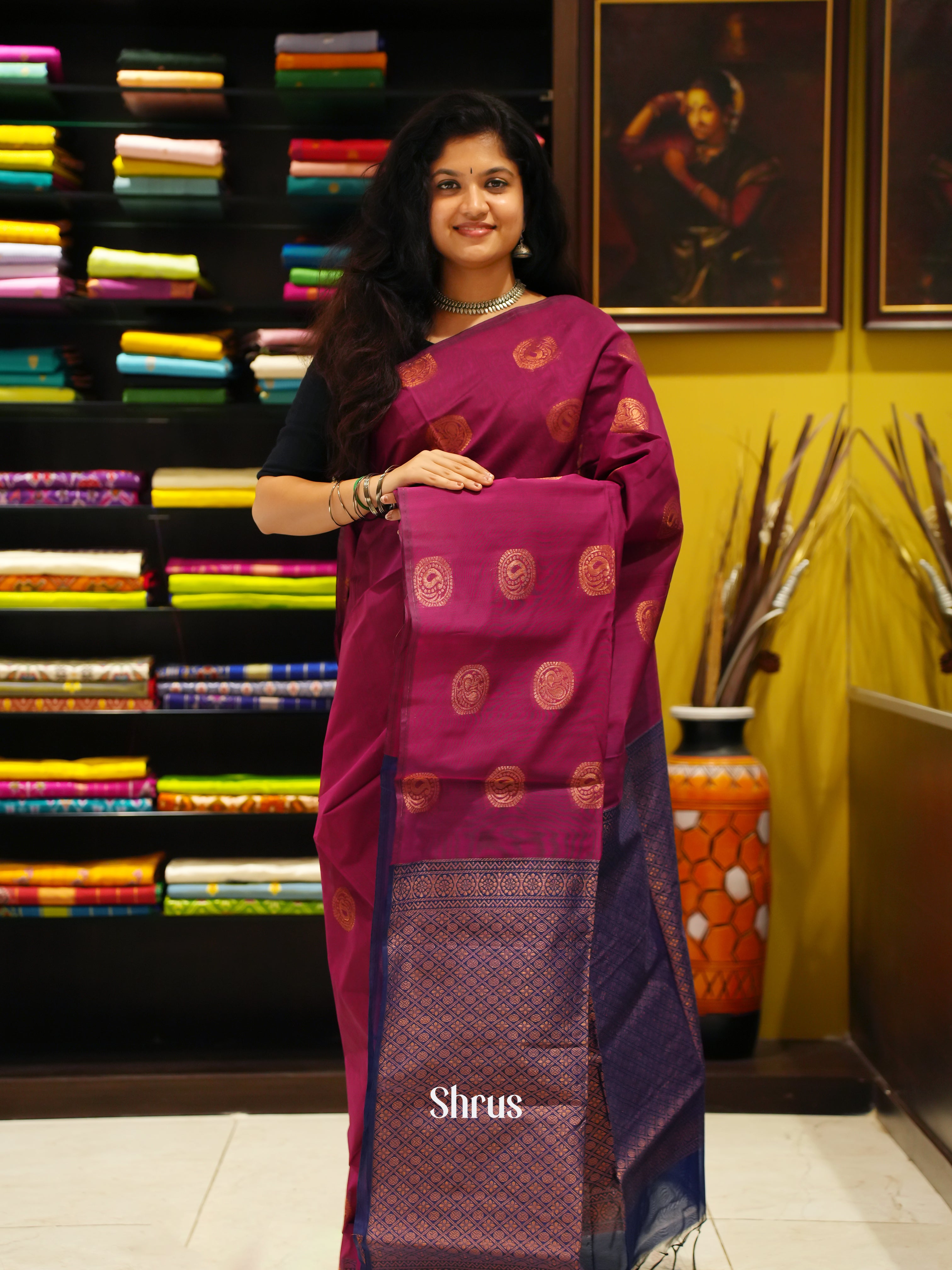 Majenta Pink And Purple- Semi Silk Cotton Saree - Shop on ShrusEternity.com