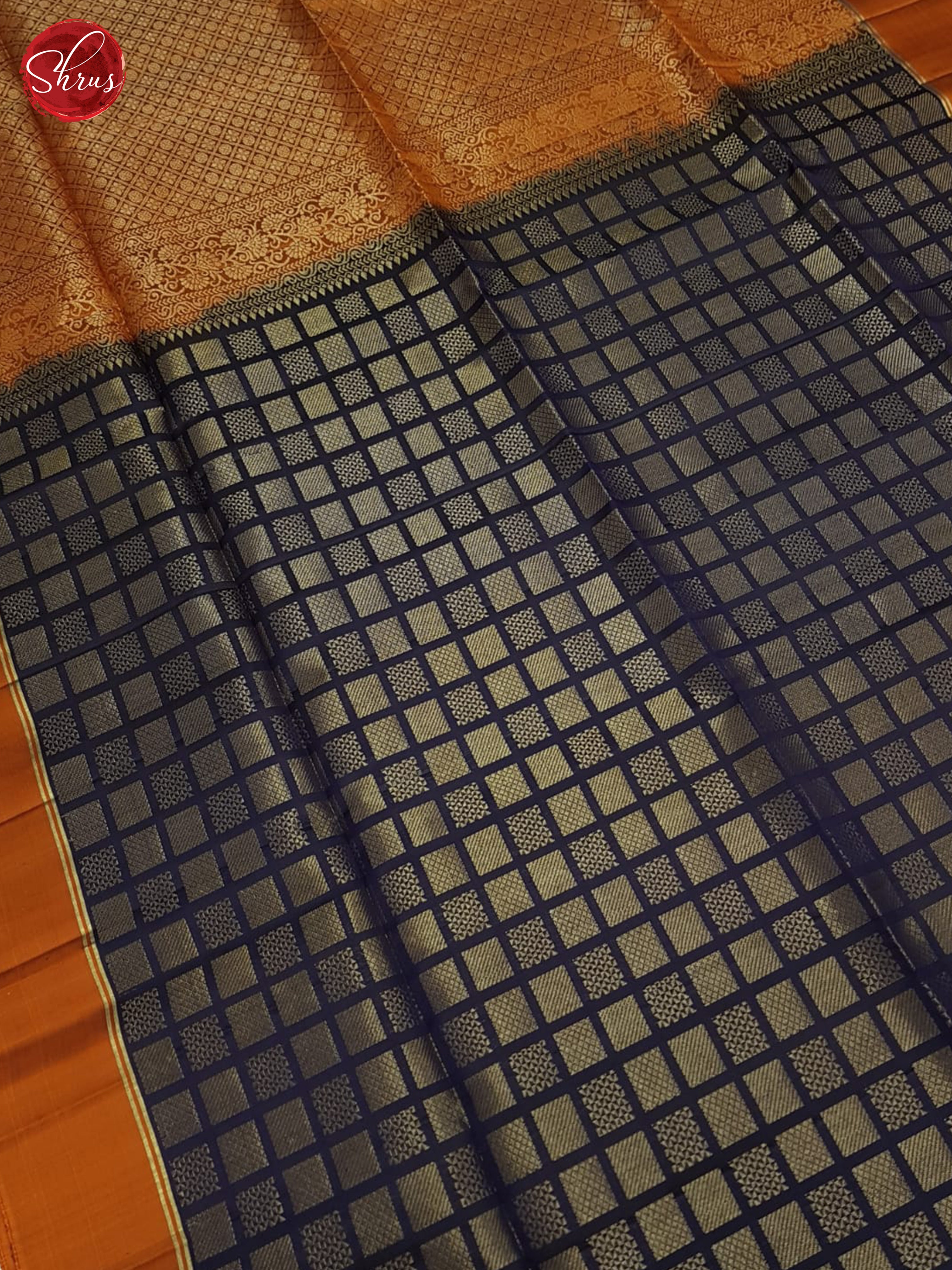 Blue And Brick Orange- Soft Silk Saree - Shop on ShrusEternity.com