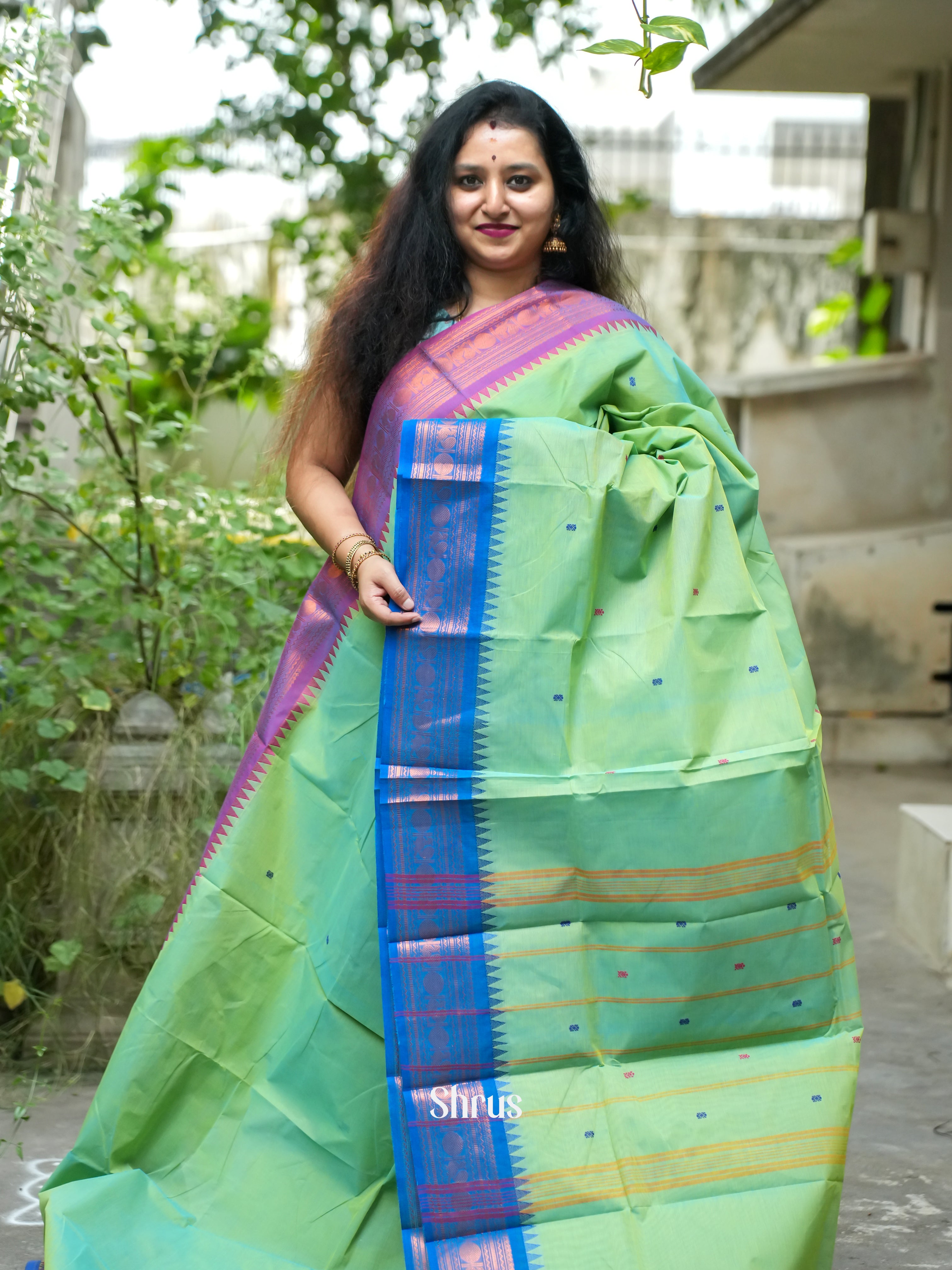 Green And Blue- Chettinad Cotton saree - Shop on ShrusEternity.com
