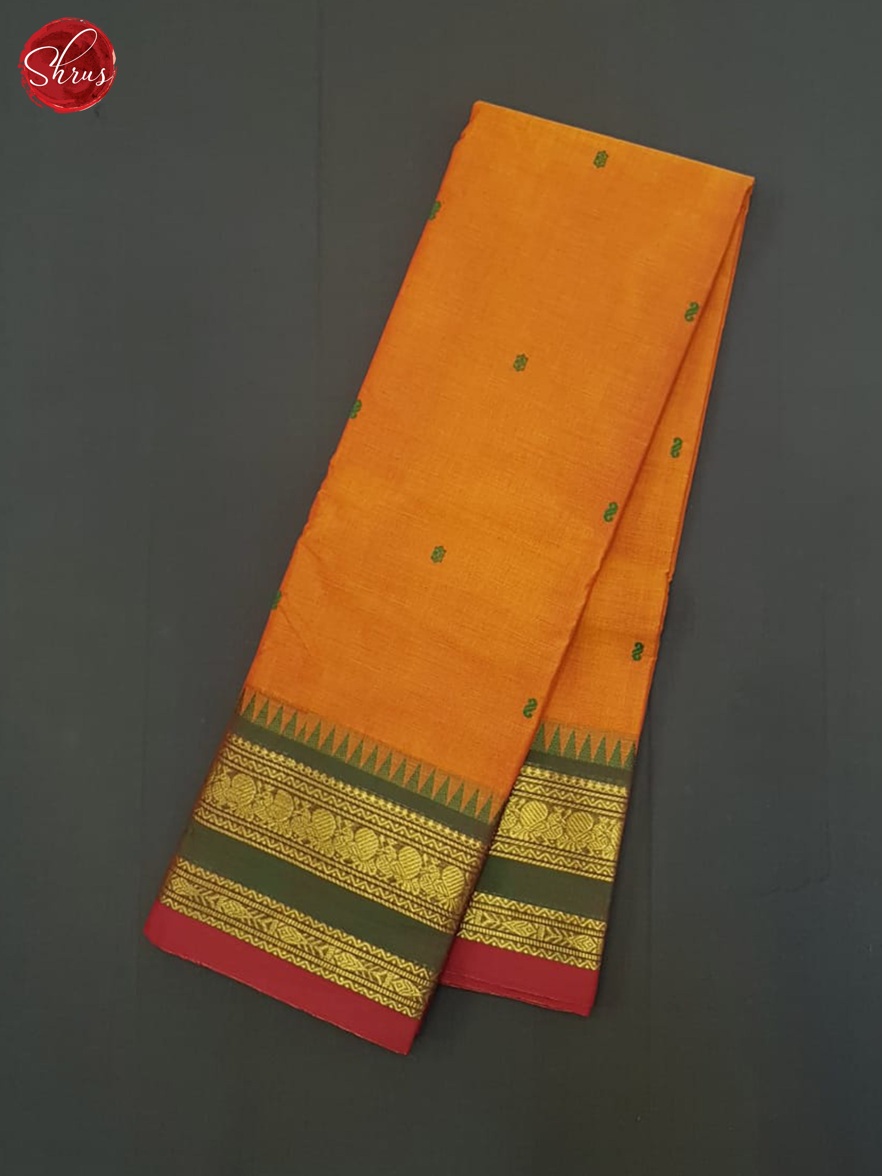 Orange And Green- Chettinad Cotton Saree - Shop on ShrusEternity.com