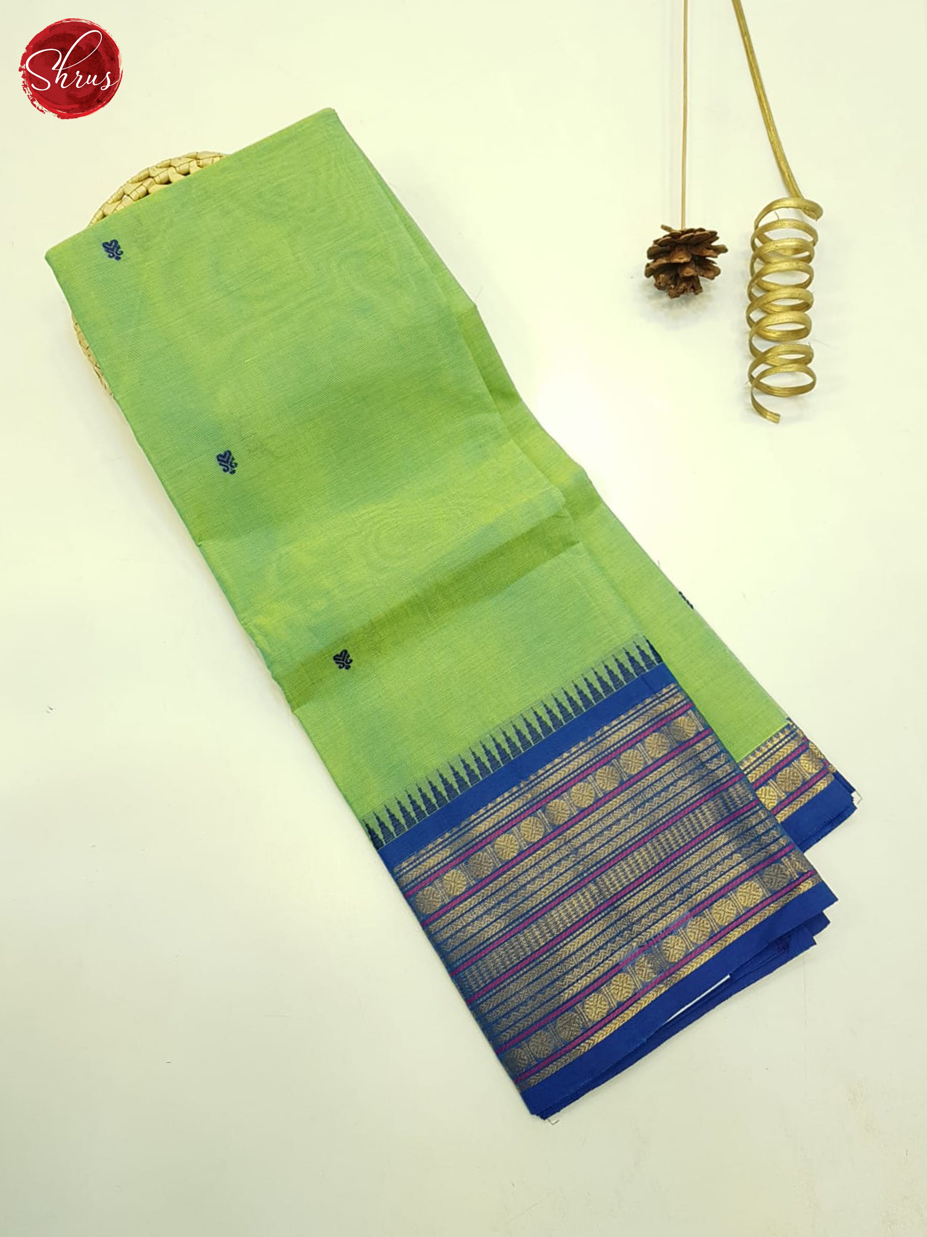 Green And Blue- Unstitched Chettinad Cotton Top - Shop on ShrusEternity.com