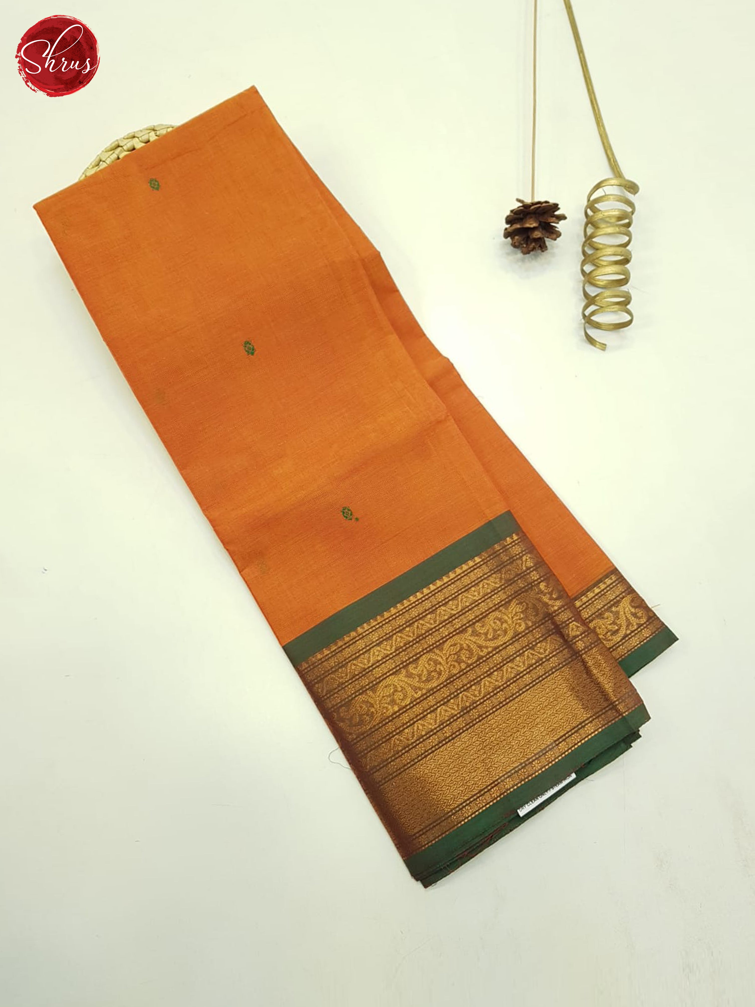 Orange And Green- Unstitched Chettinad Cotton Top - Shop on ShrusEternity.com
