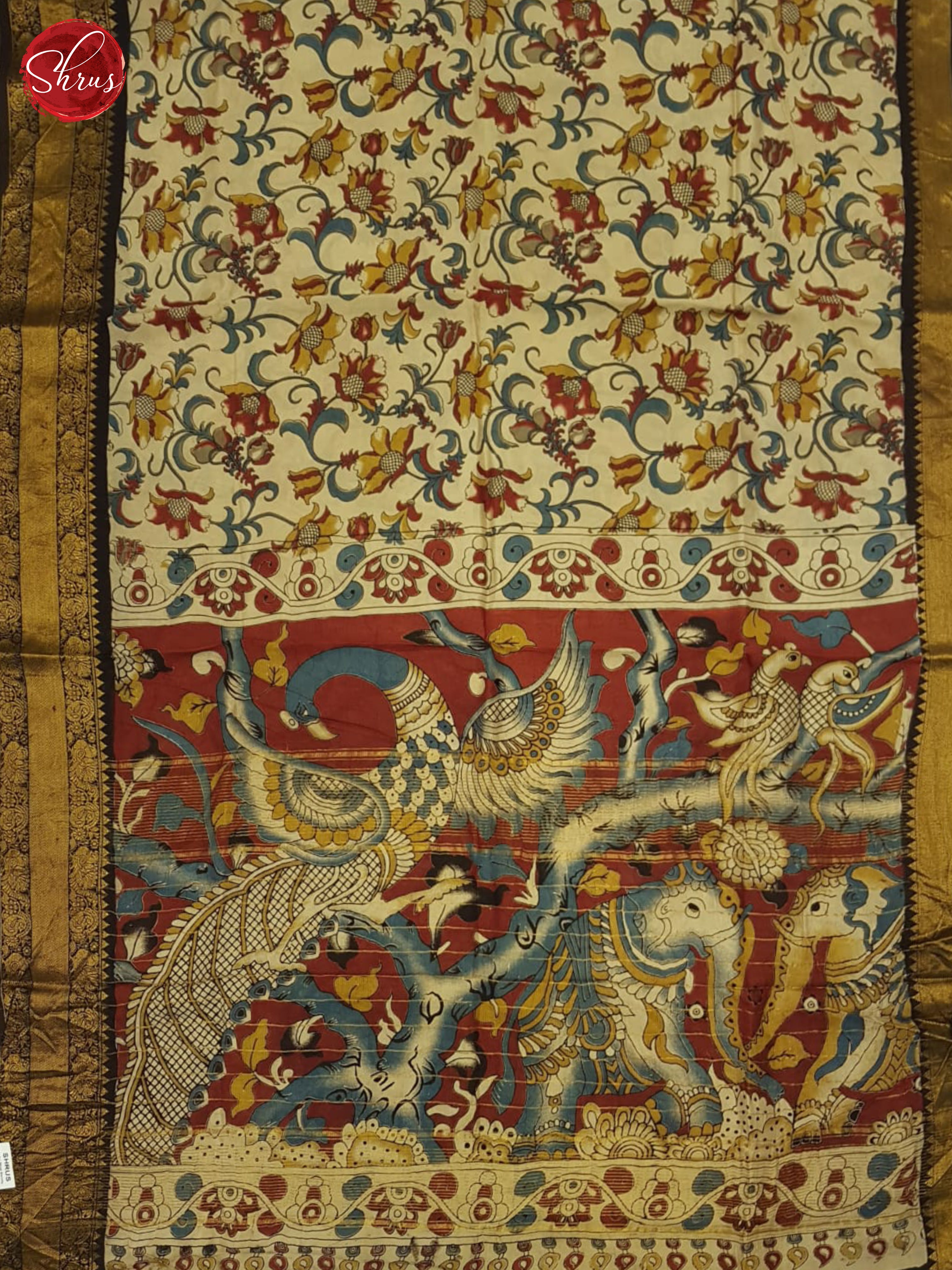Cream And Black- Kalamkari Saree - Shop on ShrusEternity.com
