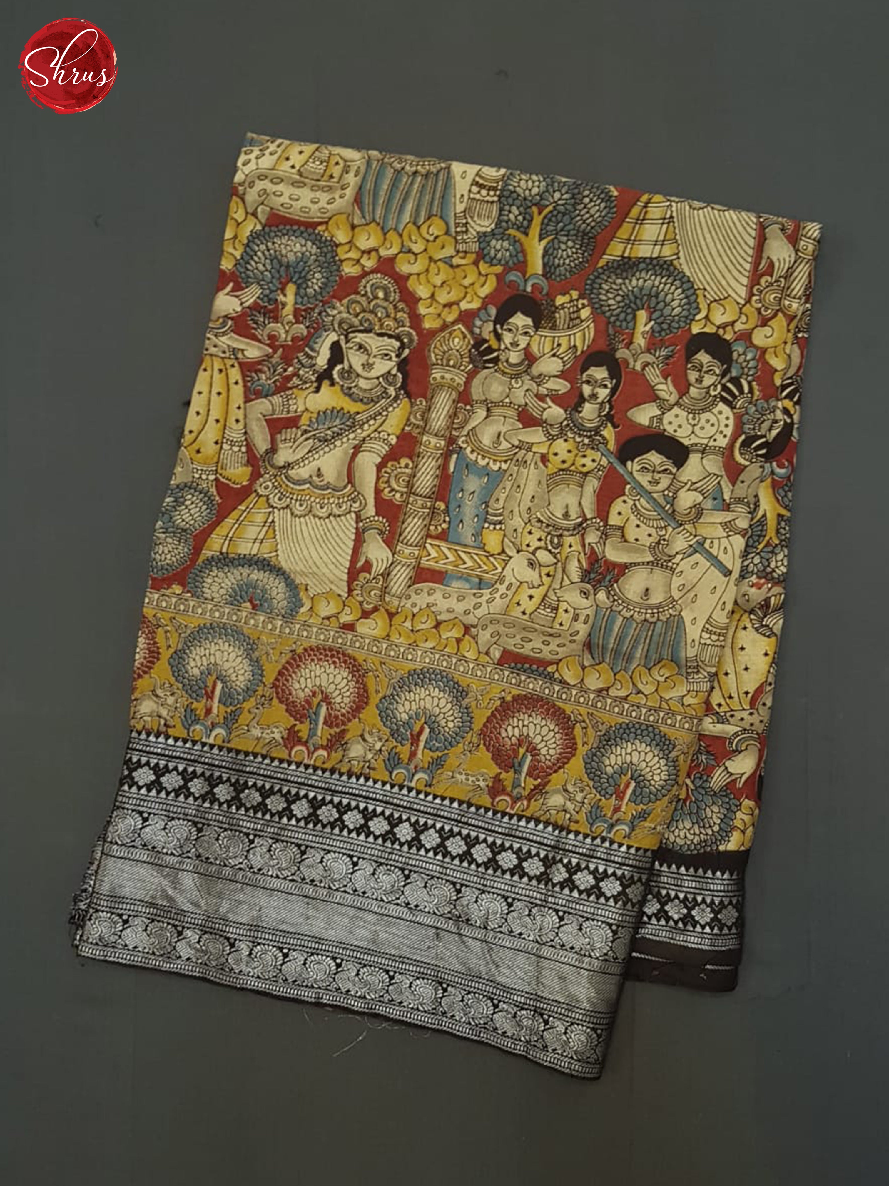 Mustard And Black- Kalamkari Saree - Shop on ShrusEternity.com
