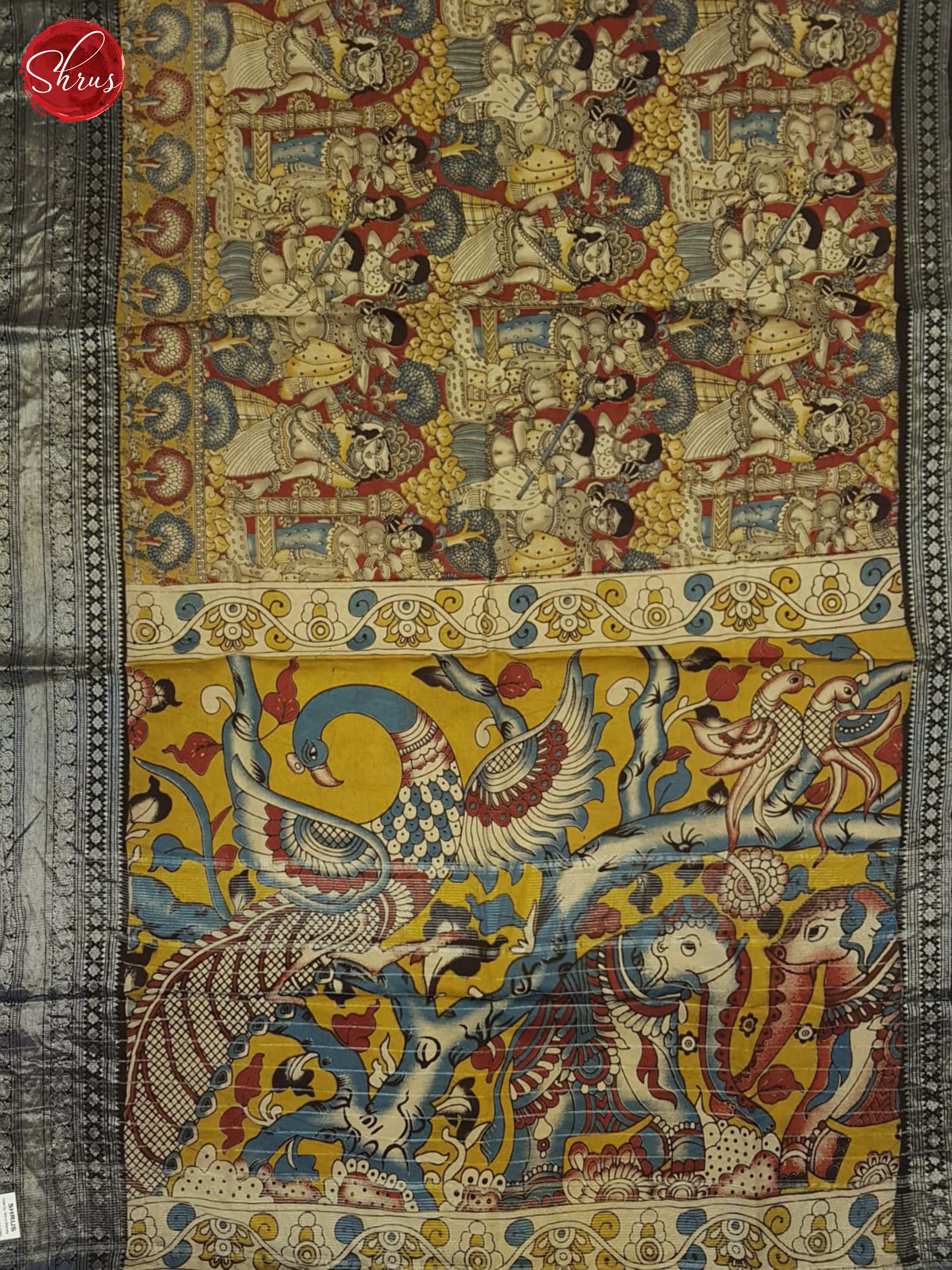 Mustard And Black- Kalamkari Saree - Shop on ShrusEternity.com