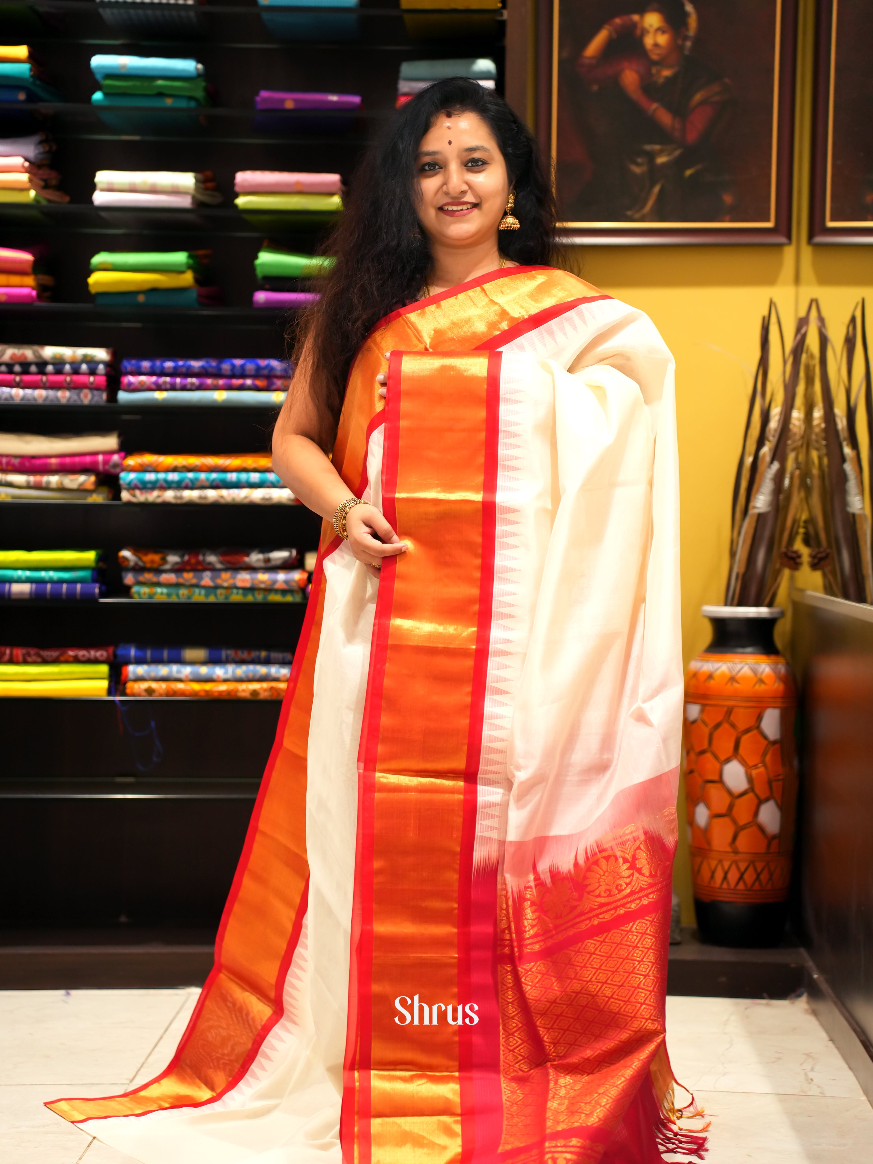 Cream And Red - Silk Cotton - Shop on ShrusEternity.com