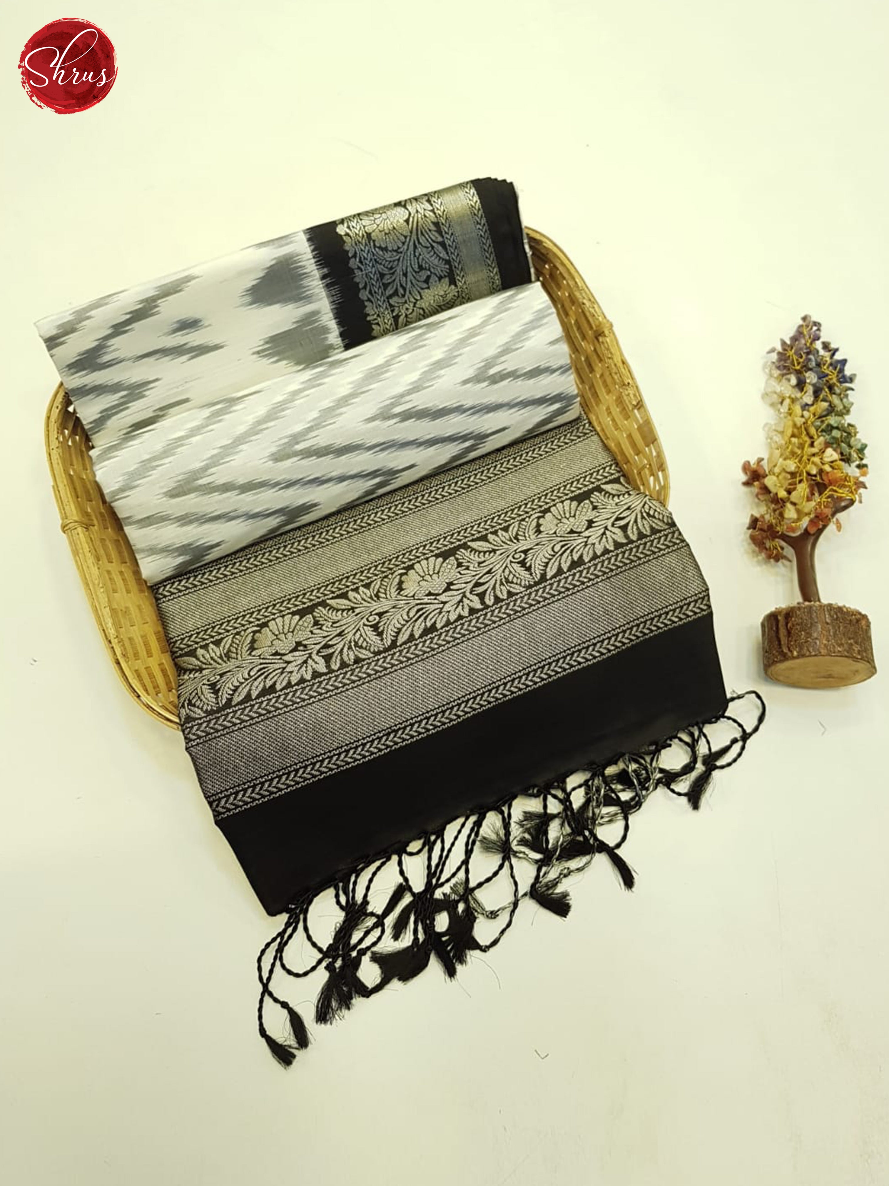 Cream And Black-Soft Silk Saree - Shop on ShrusEternity.com