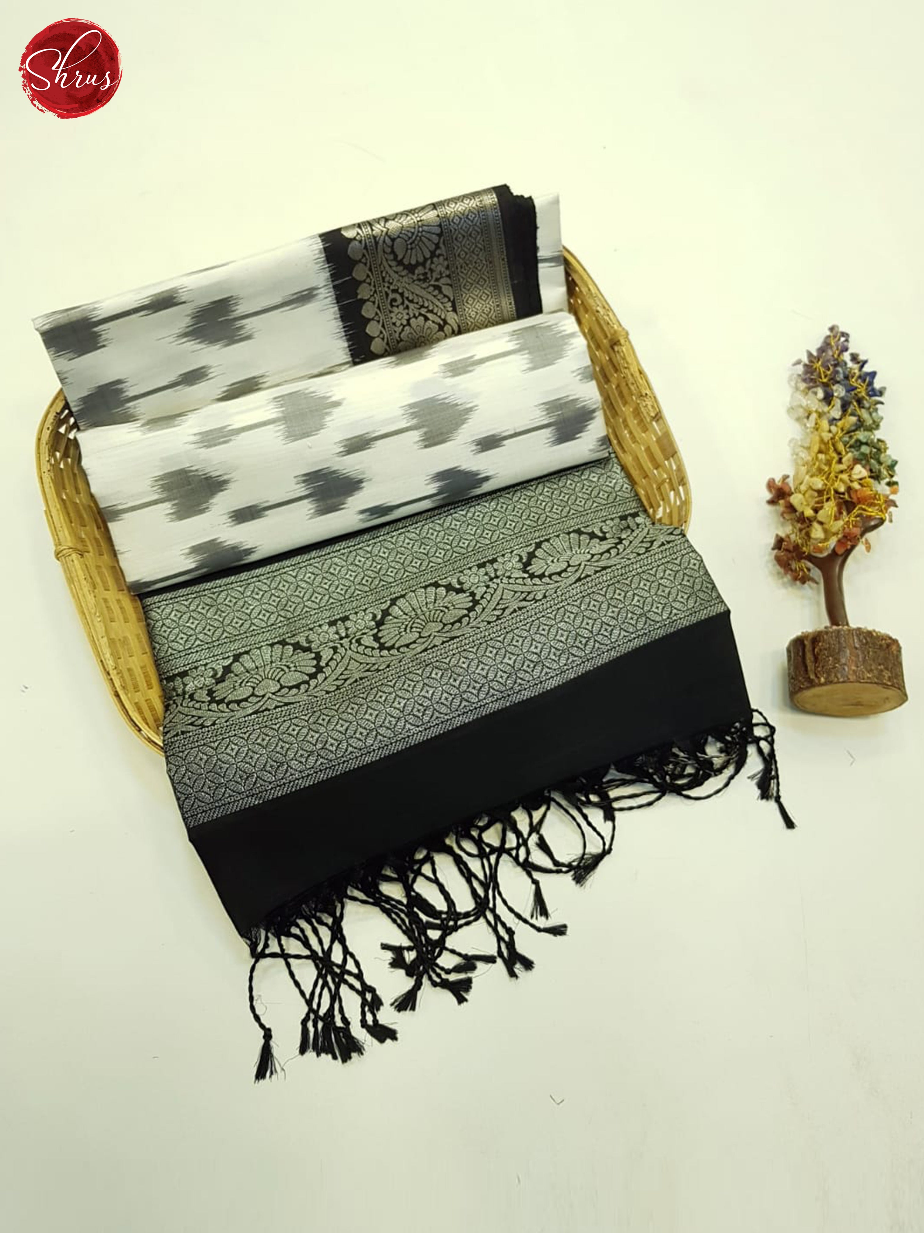 Cream And Black- Soft Silk Saree - Shop on ShrusEternity.com