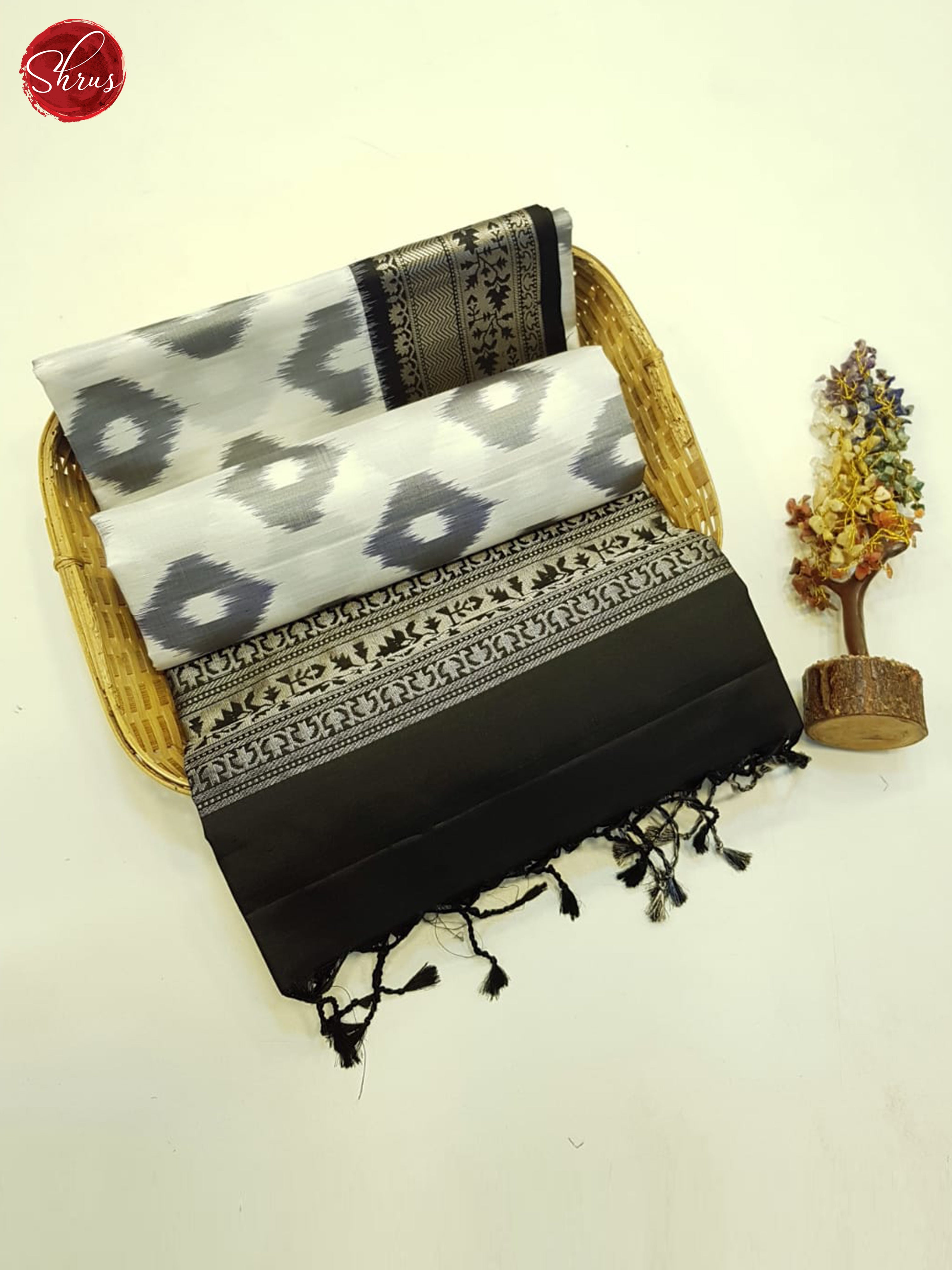 Cream And Black- Soft Silk Saree - Shop on ShrusEternity.com