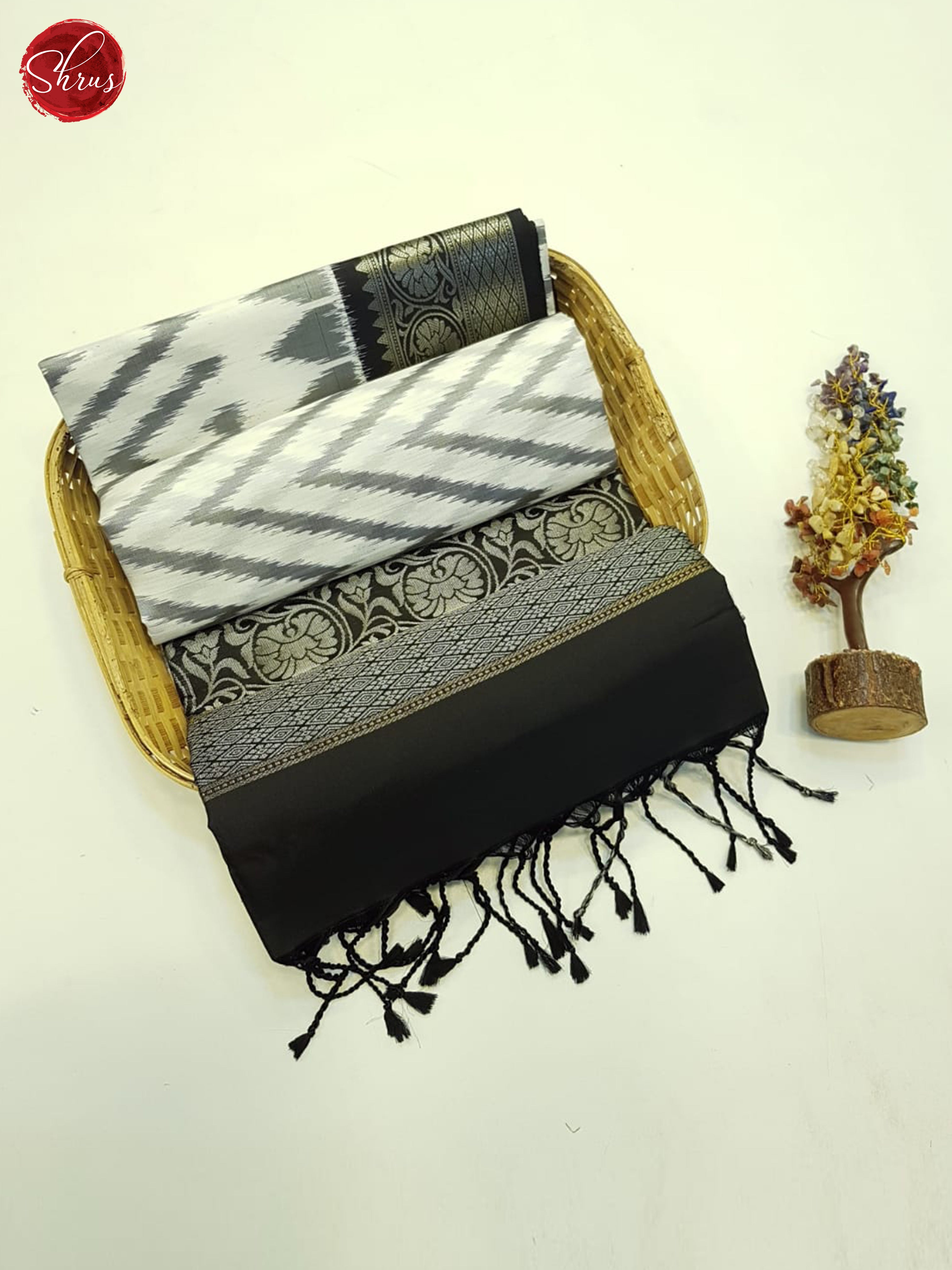Cream And Black- Soft Silk Saree - Shop on ShrusEternity.com