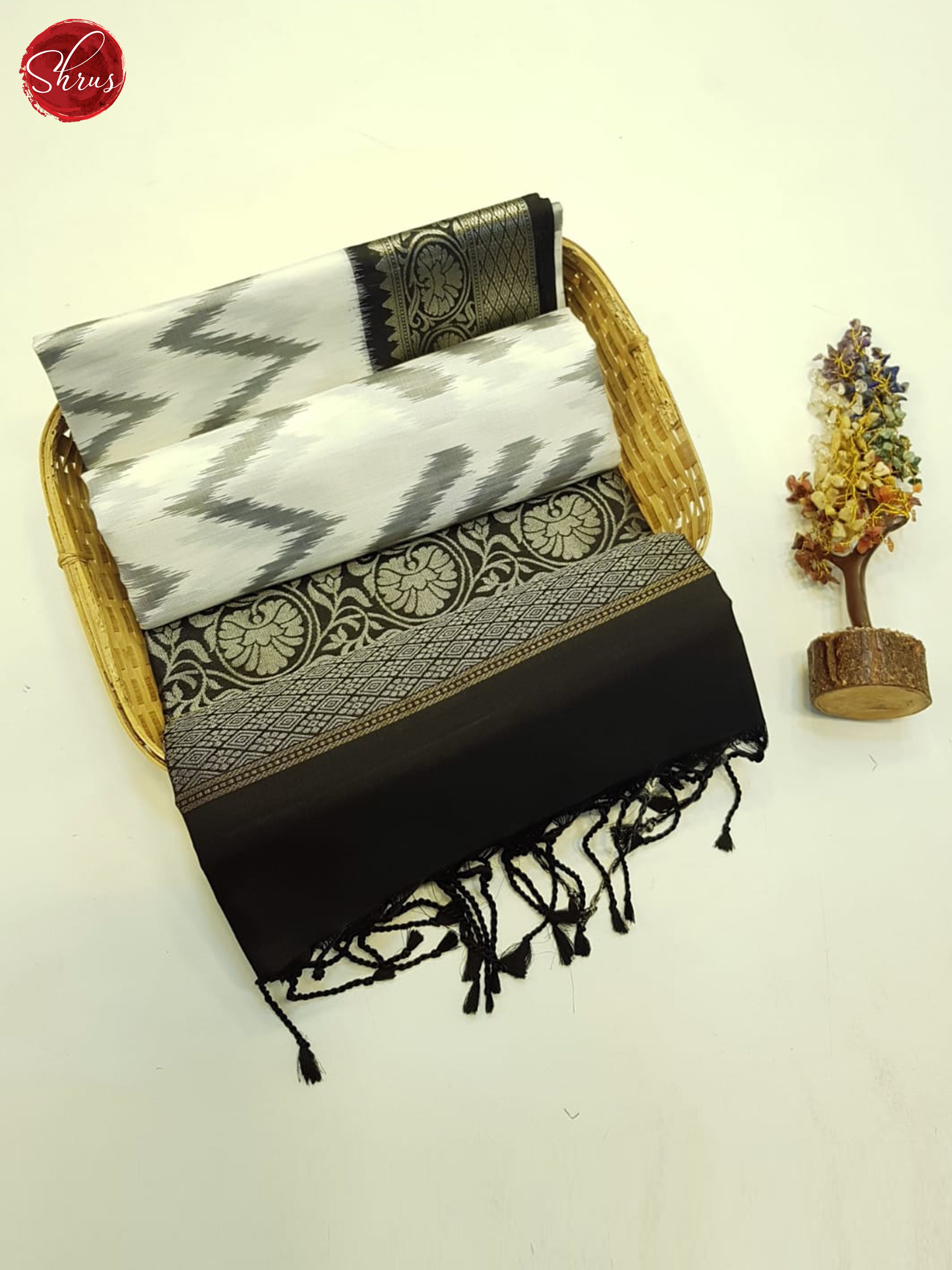 Cream And Black- Soft Silk Saree - Shop on ShrusEternity.com