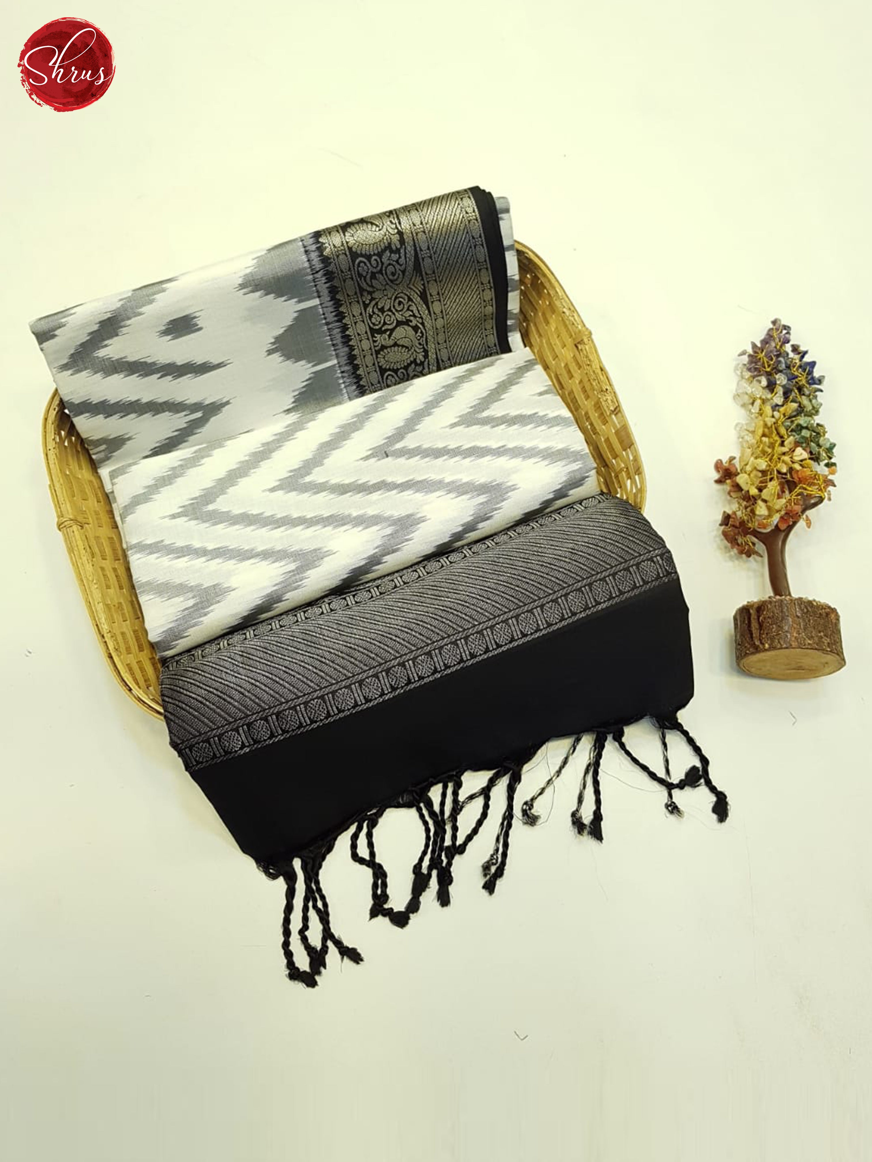 Cream And Black- Soft Silk Saree - Shop on ShrusEternity.com