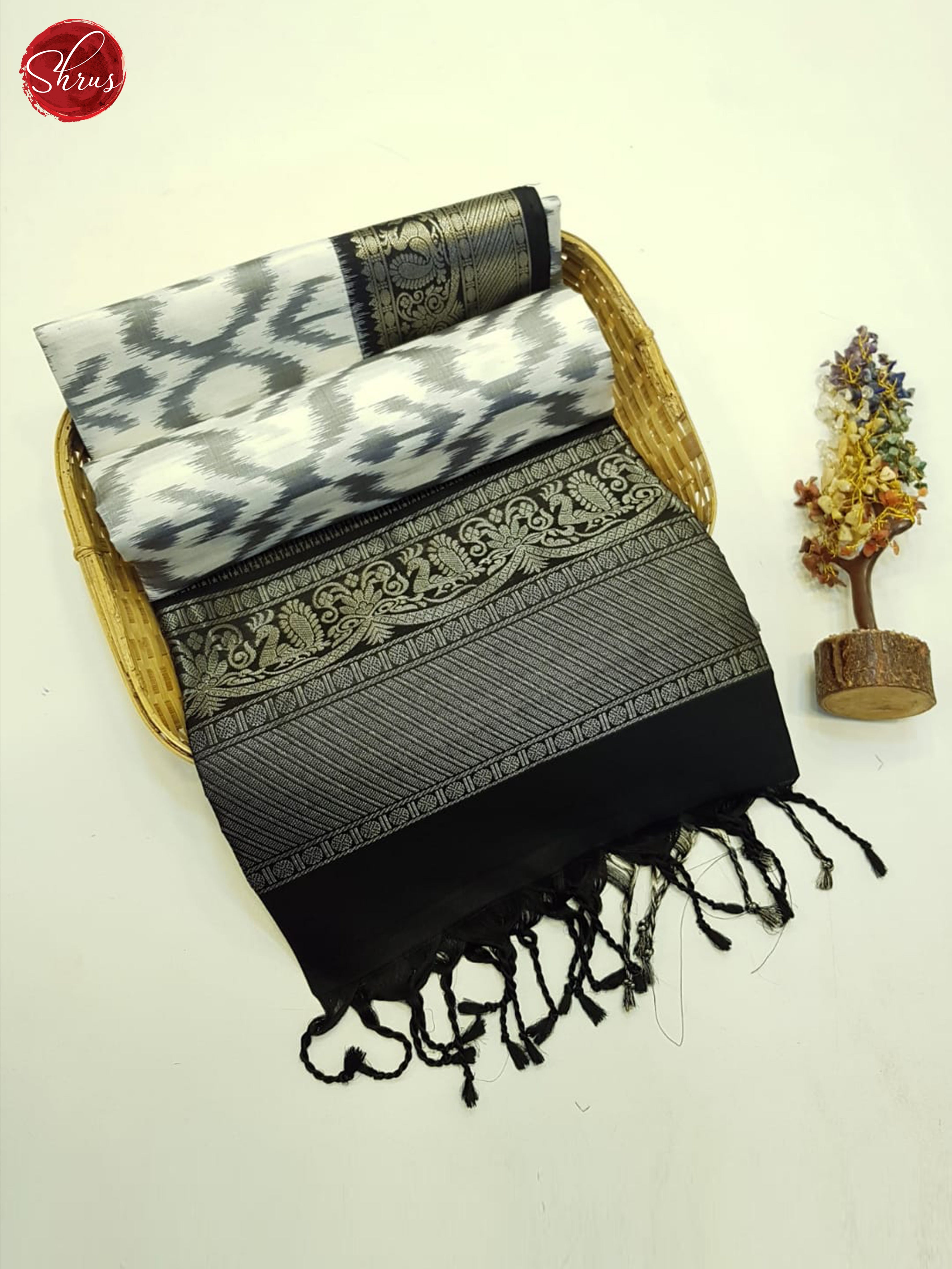 Cream And Black- Soft Silk Saree - Shop on ShrusEternity.com