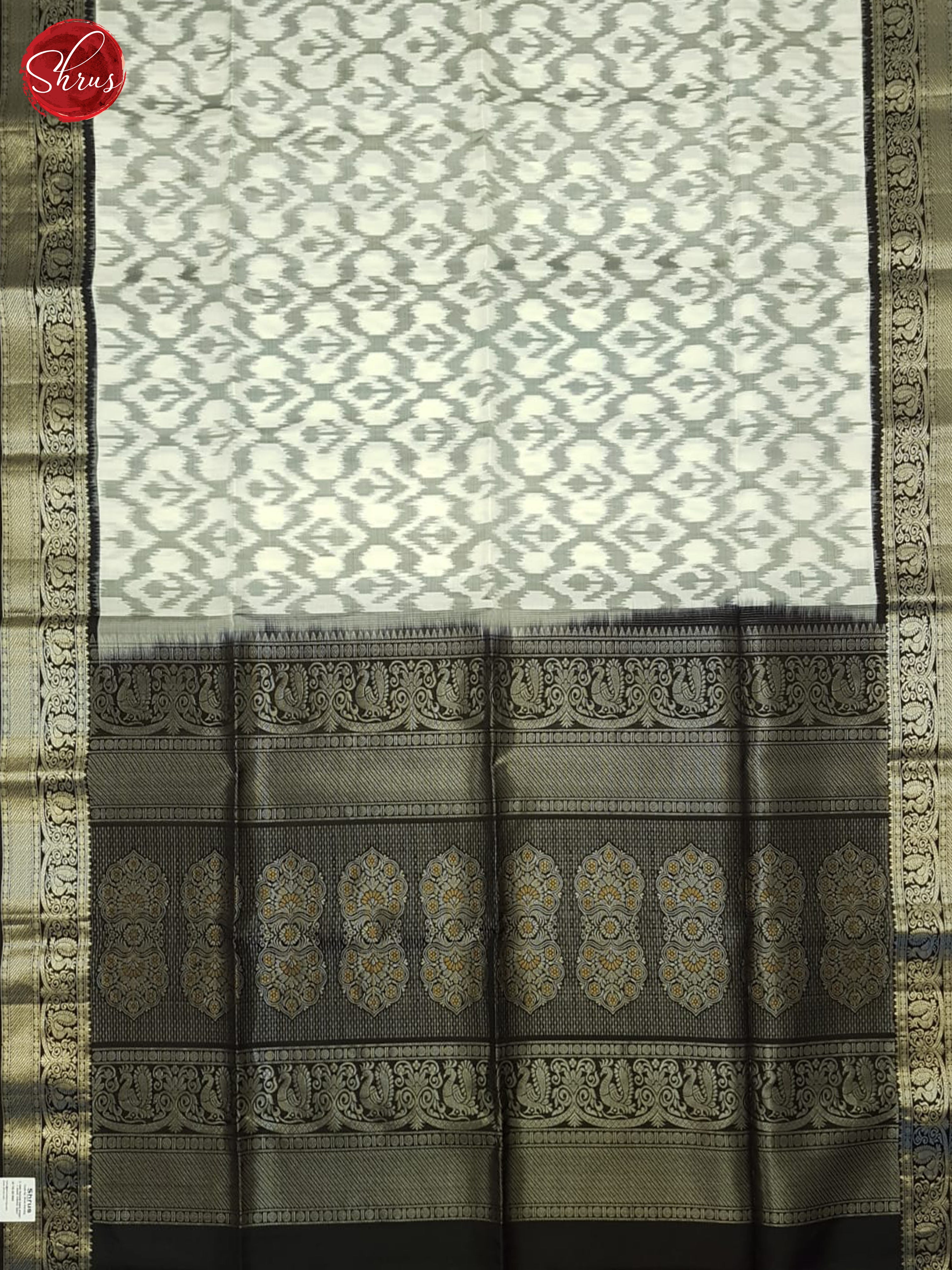 Cream And Black- Soft Silk Saree - Shop on ShrusEternity.com