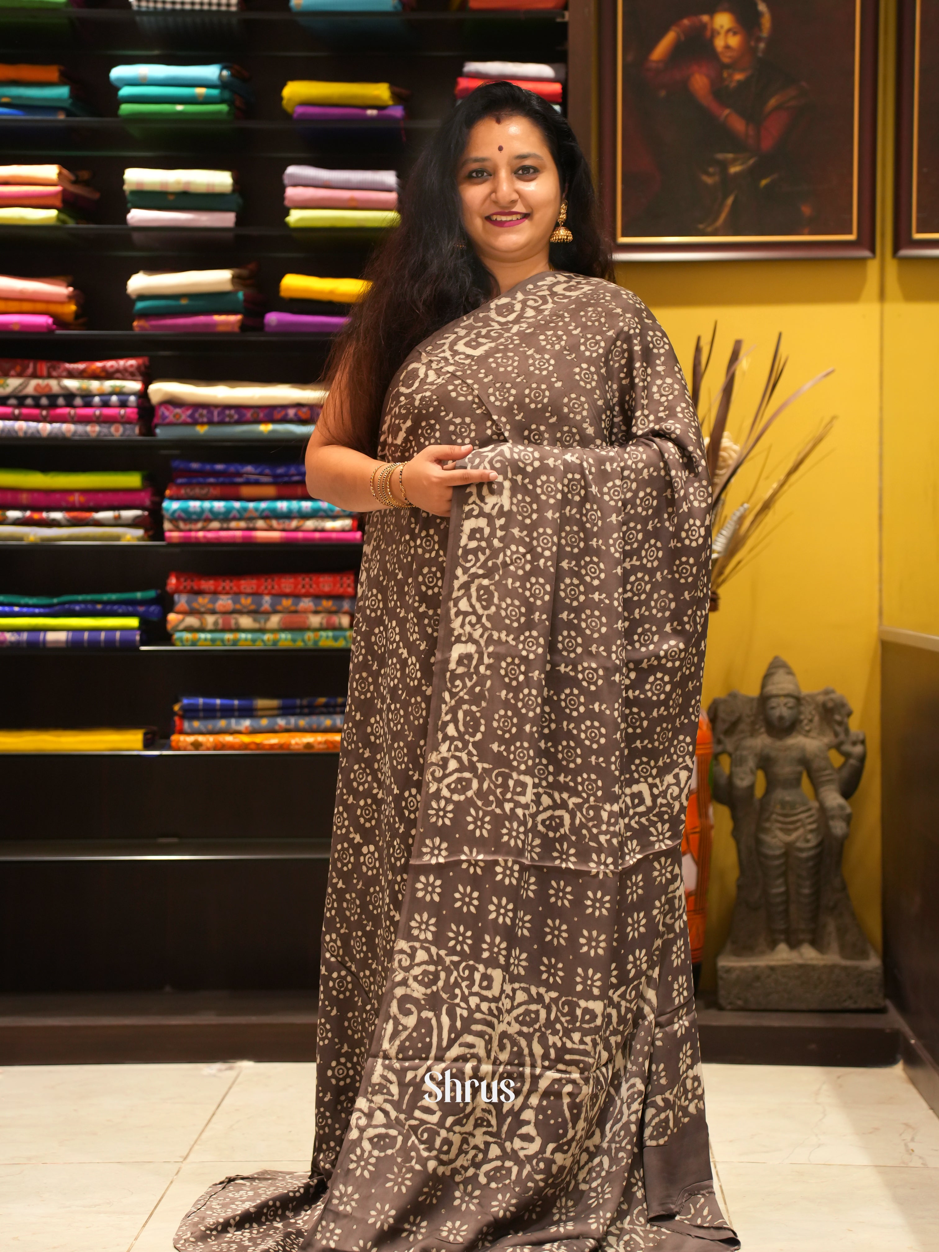 Brown- Modal Silk Saree - Shop on ShrusEternity.com