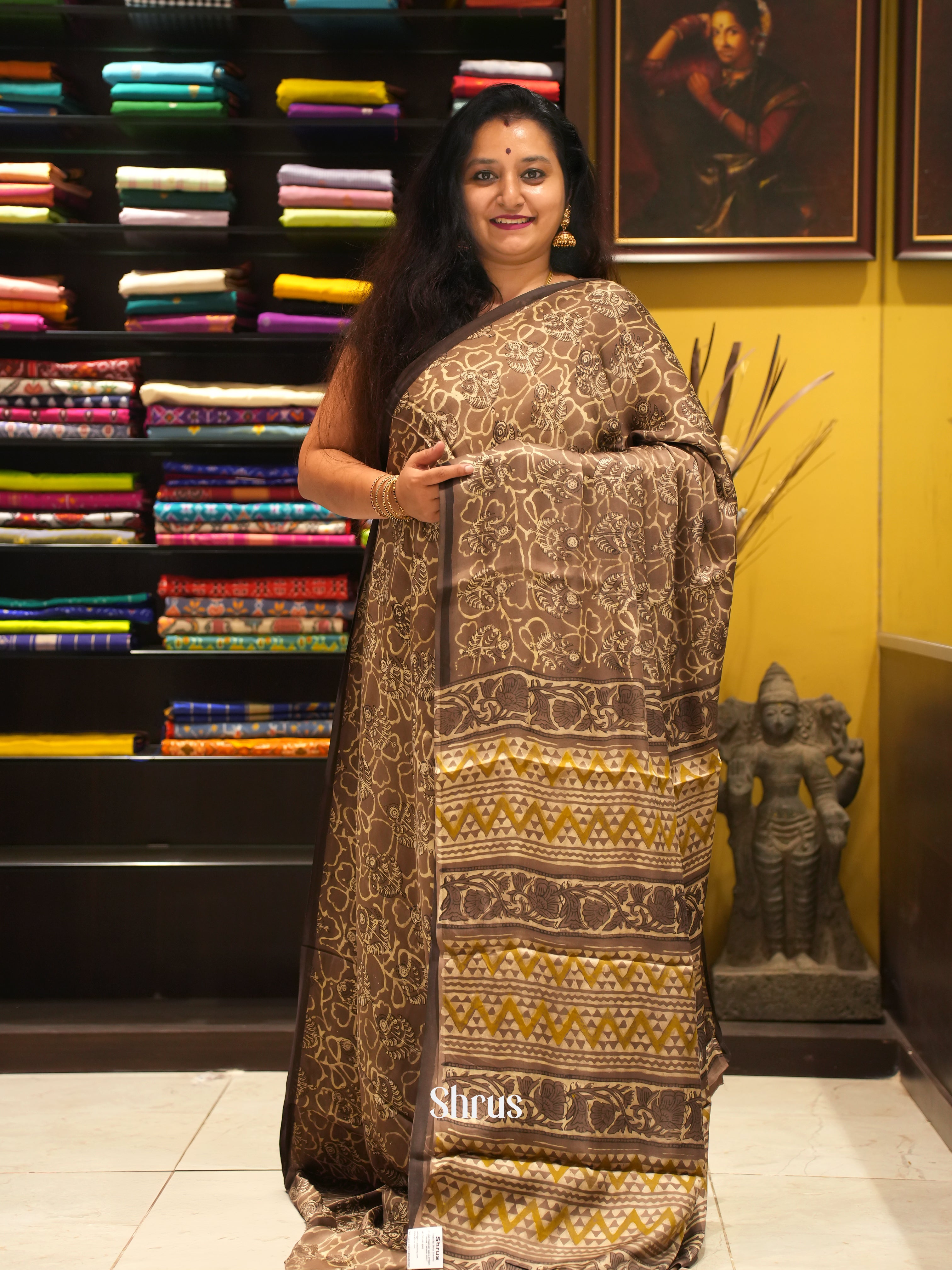 Brown - Modal Silk Saree - Shop on ShrusEternity.com