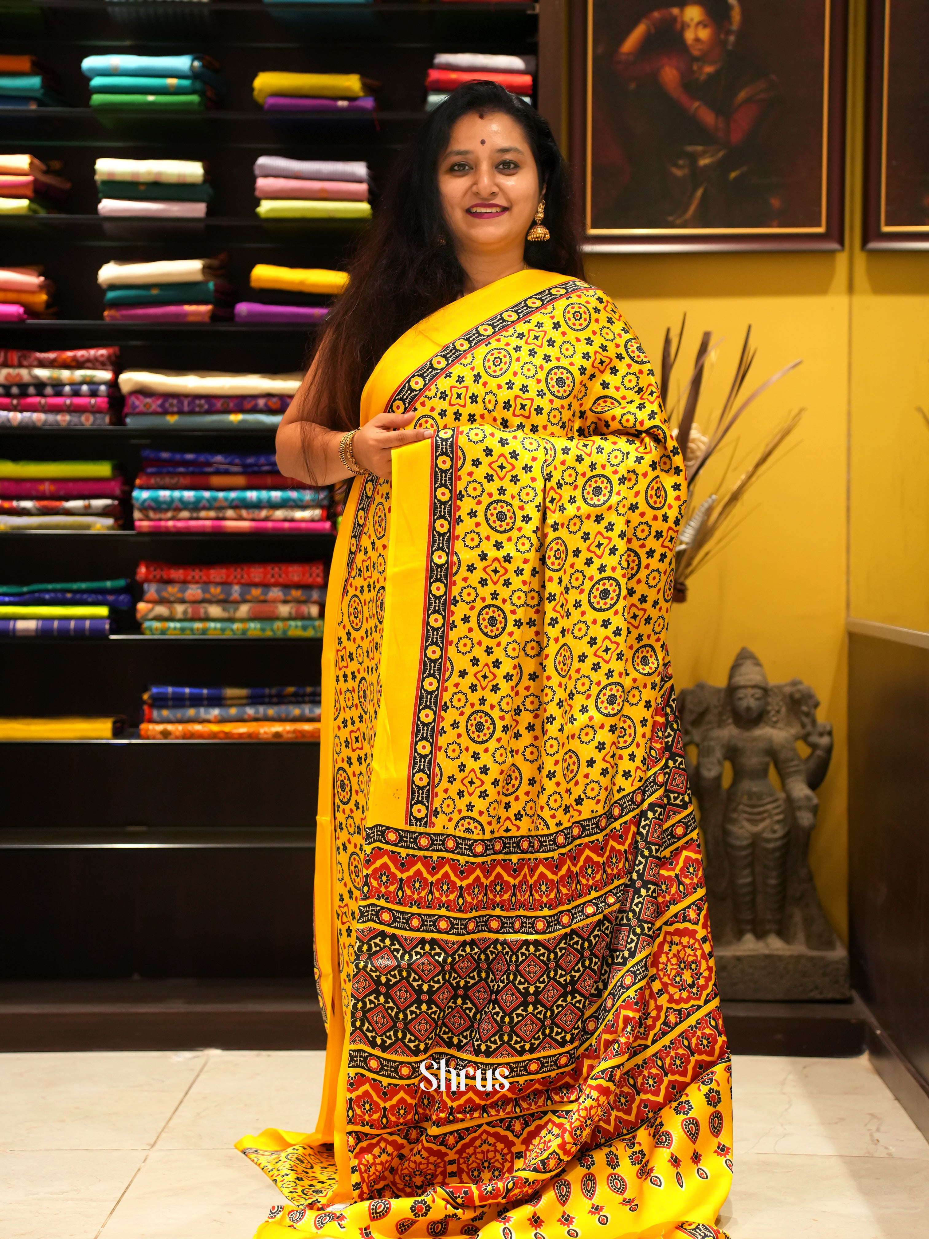 Yellow - Modal Silk Saree - Shop on ShrusEternity.com