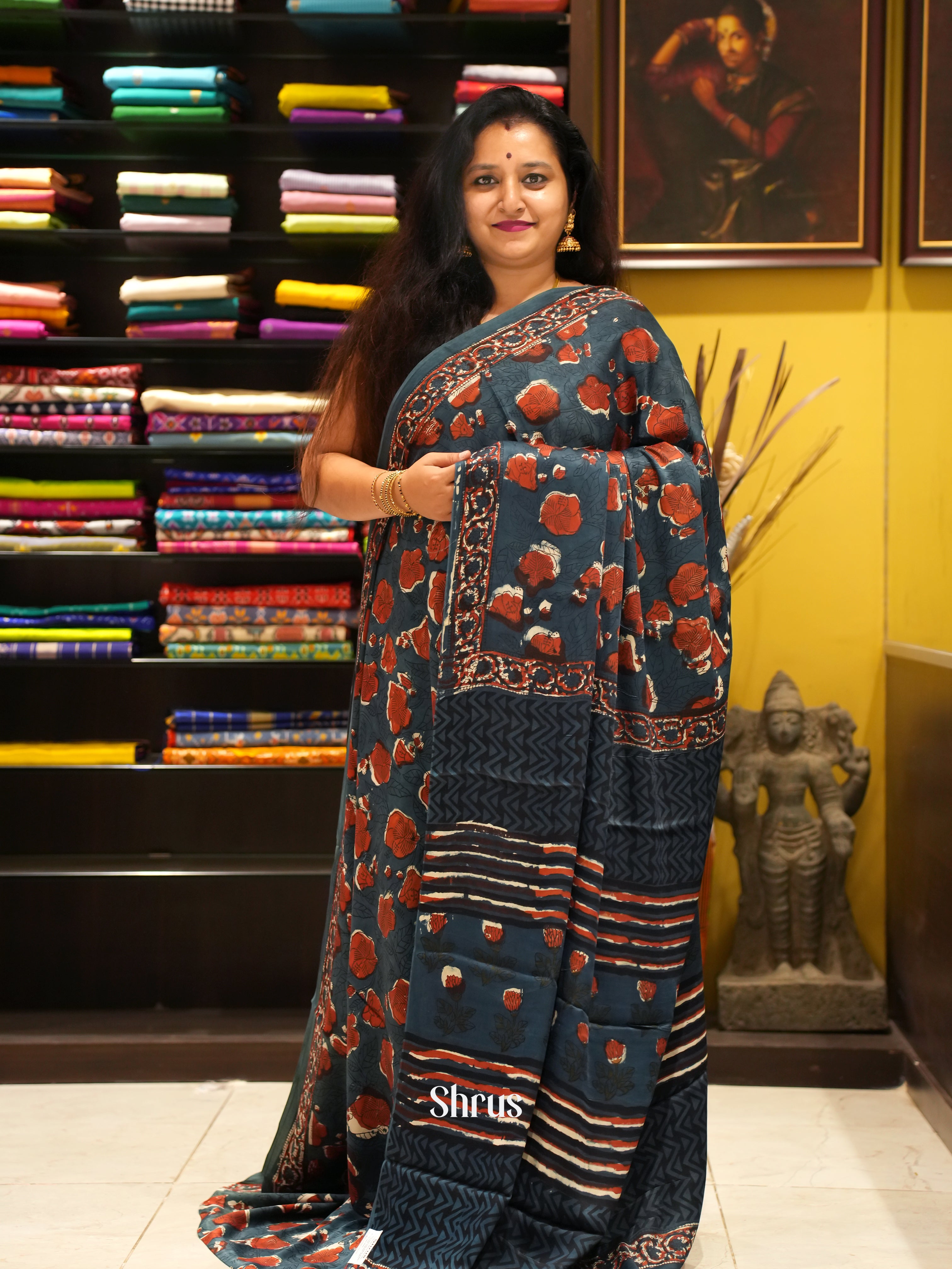 Blue & Brown - Modal Silk Saree - Shop on ShrusEternity.com