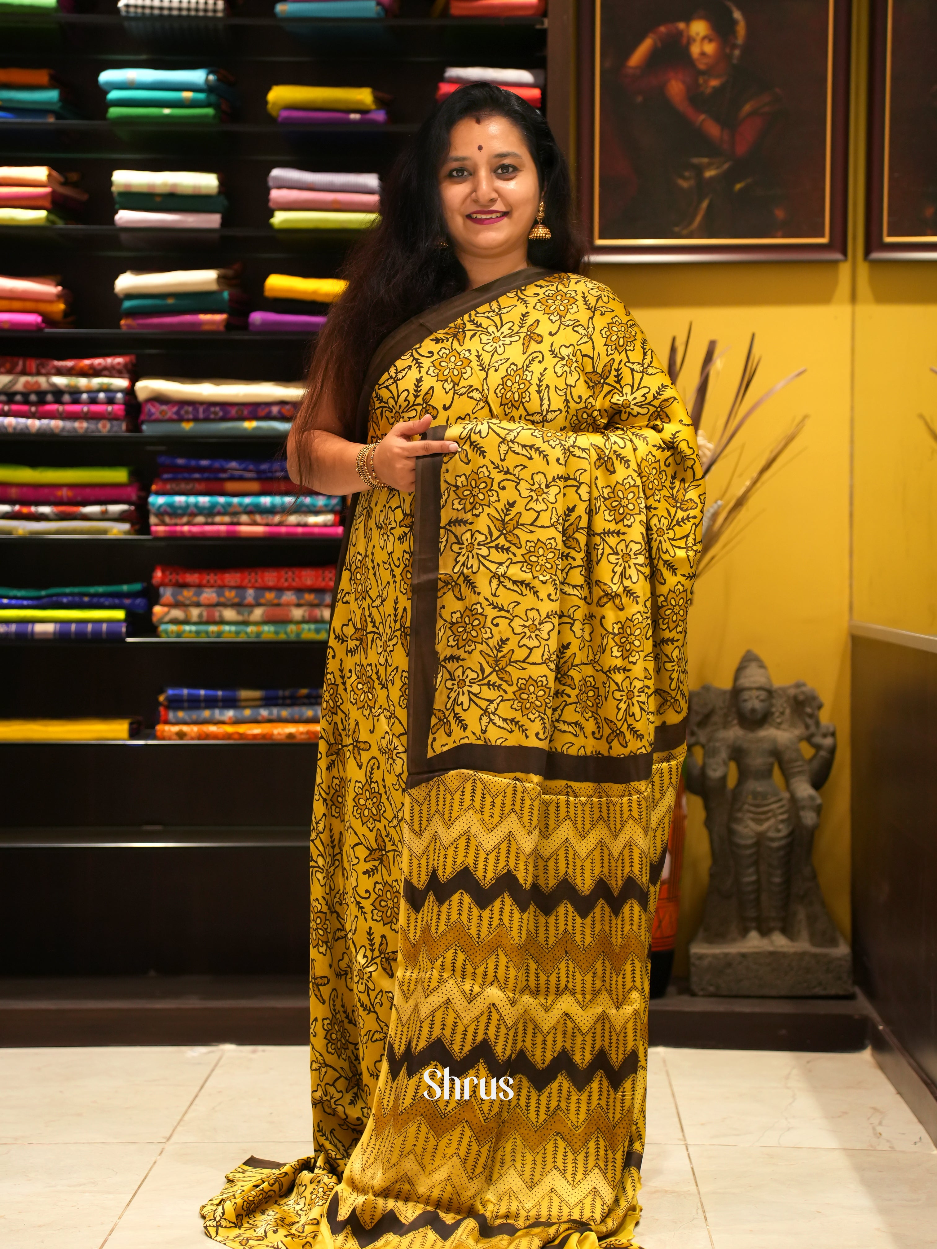 Mustard & Brown - Modal Silk Saree - Shop on ShrusEternity.com