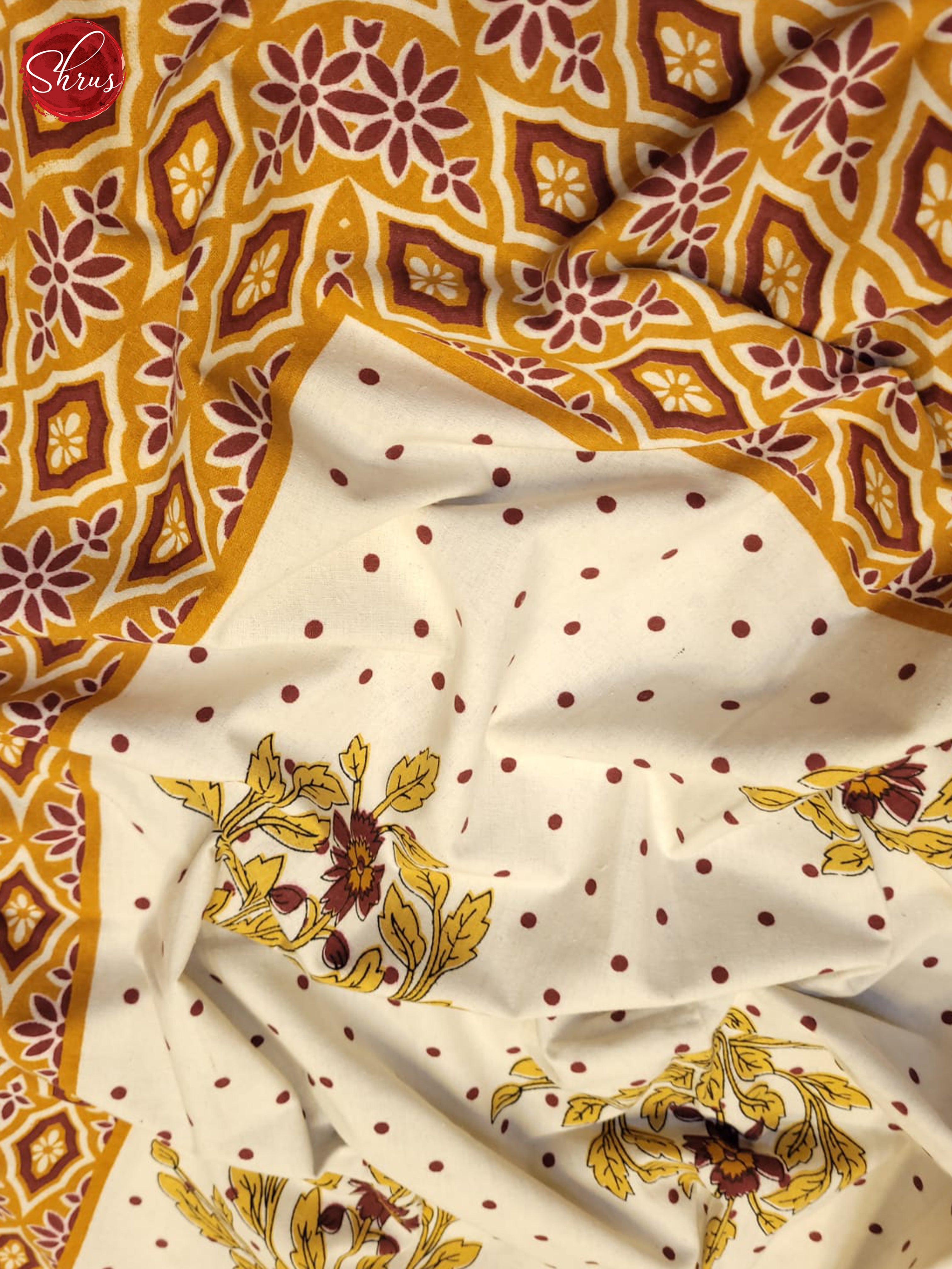 Cream And Mustard- Jaipuri block printed double Bed spread - Shop on ShrusEternity.com