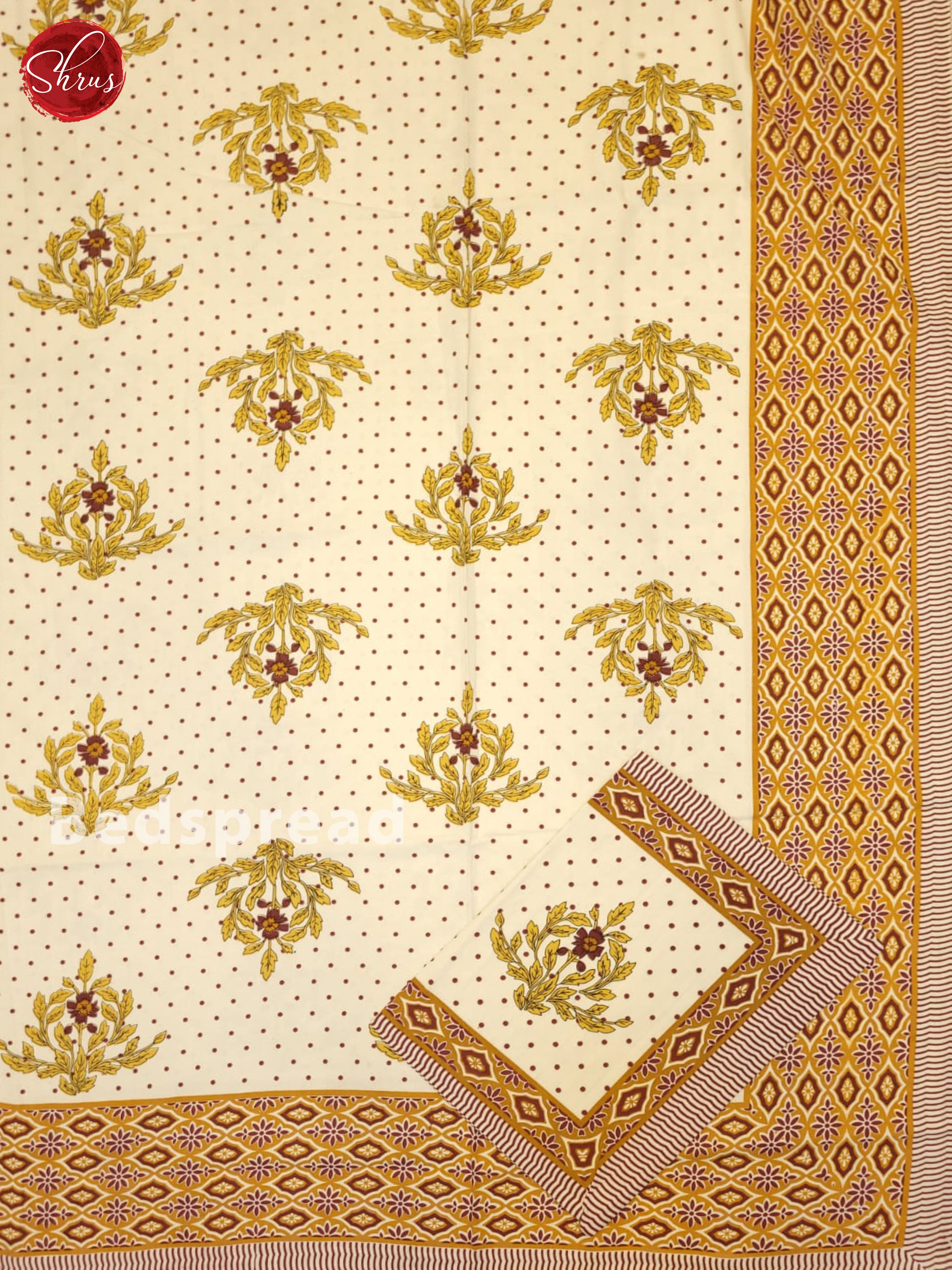 Cream And Mustard- Jaipuri block printed double Bed spread - Shop on ShrusEternity.com