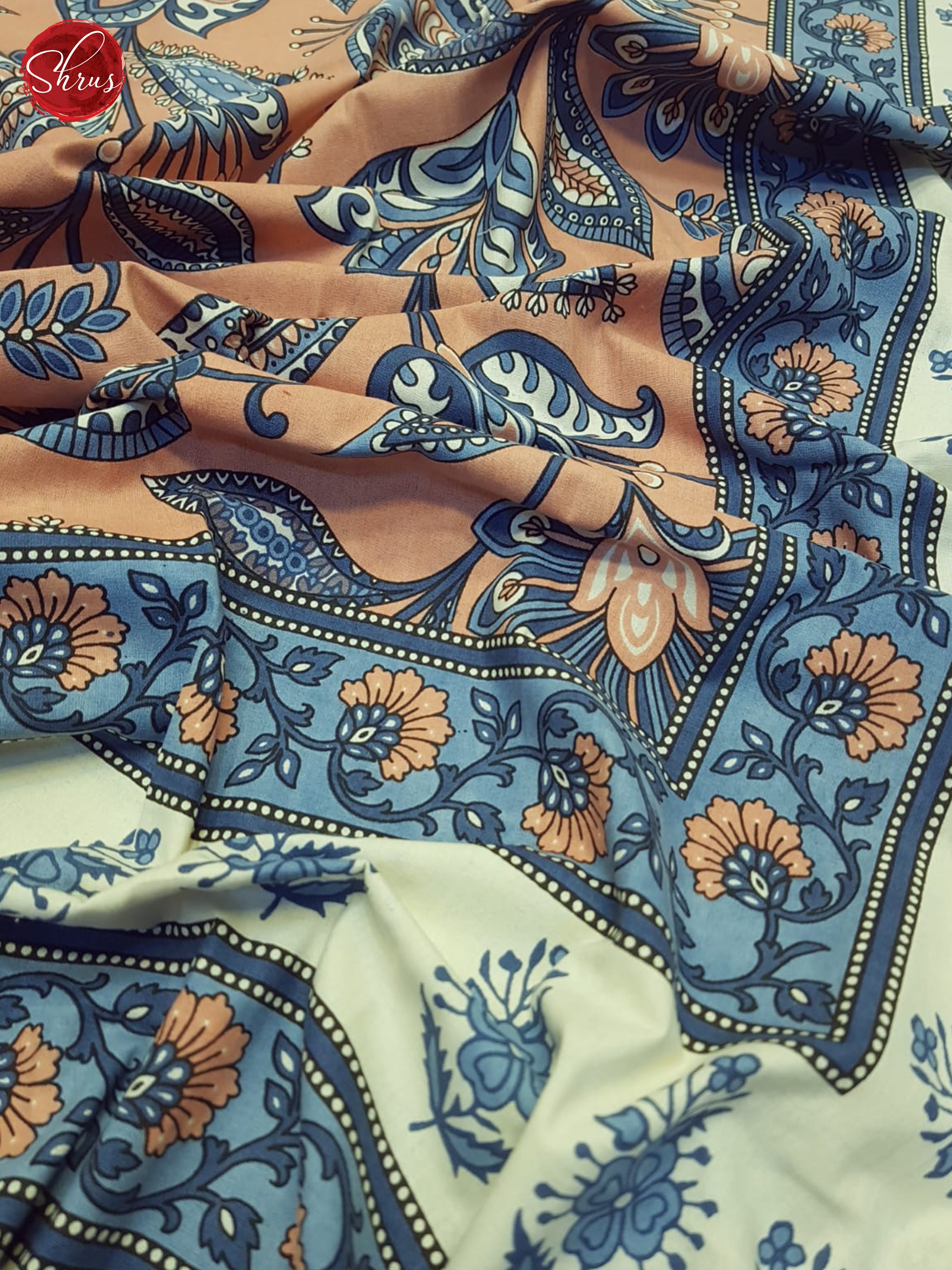 Peach And Cream-Jaipur Cotton Block Printed Double Spread - Shop on ShrusEternity.com