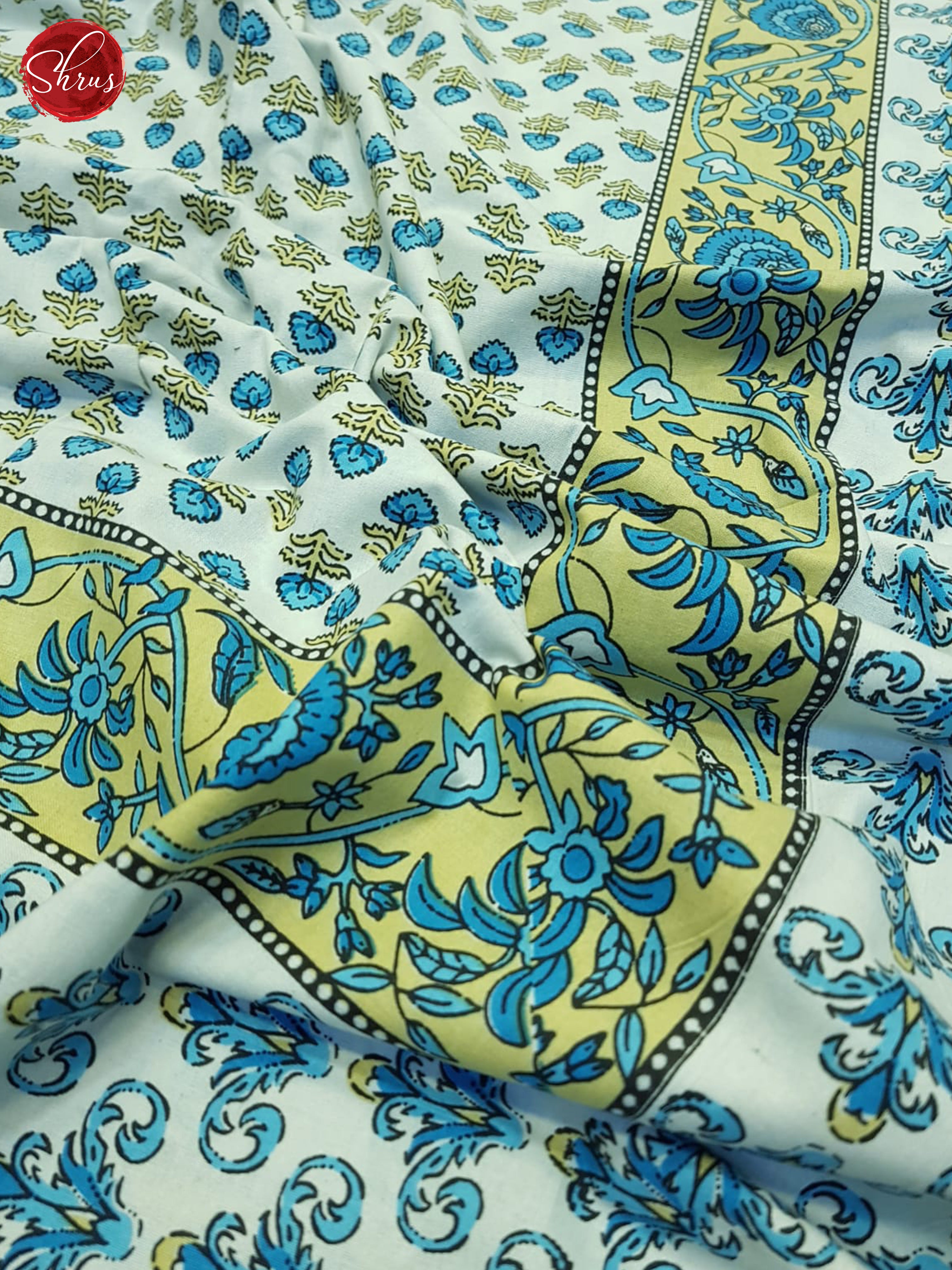 Cream And Blue - Jaipuri Block Printed Bed Spread - Shop on ShrusEternity.com