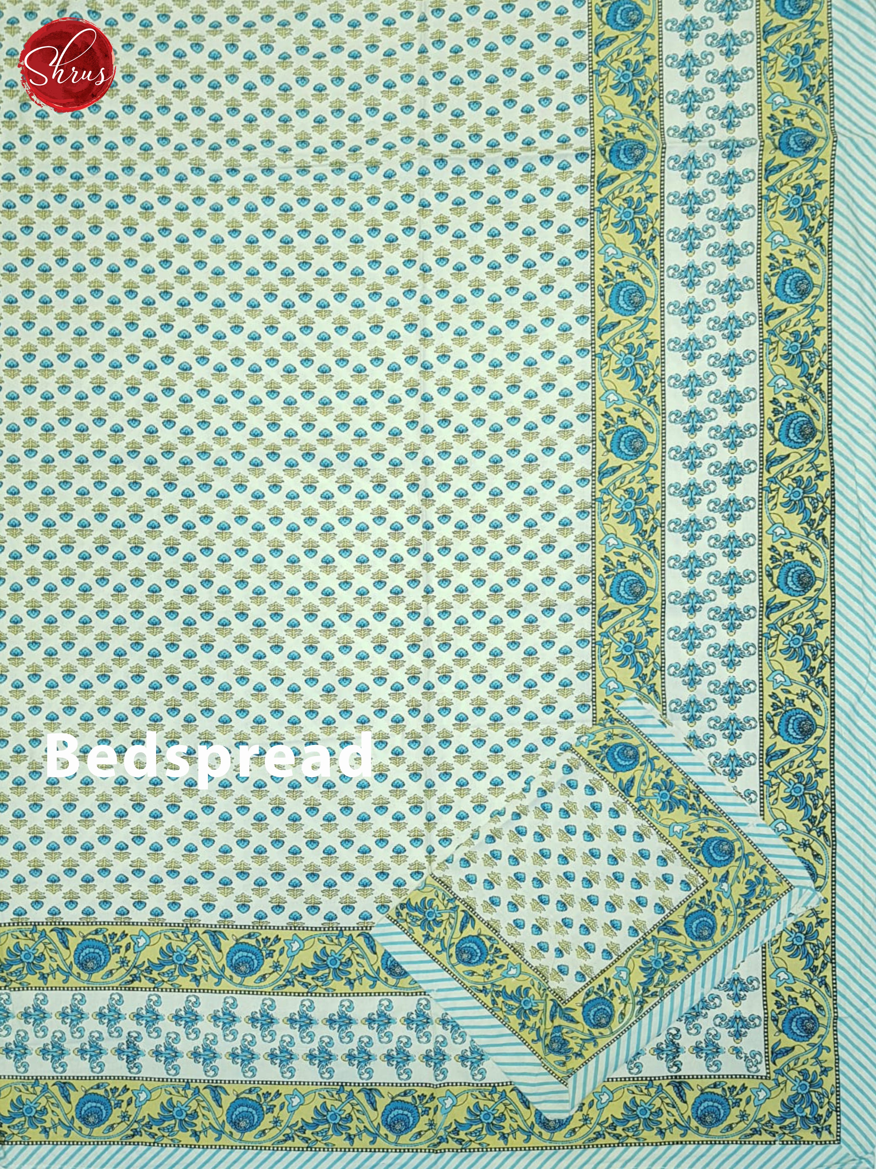 Cream And Blue - Jaipuri Block Printed Bed Spread - Shop on ShrusEternity.com