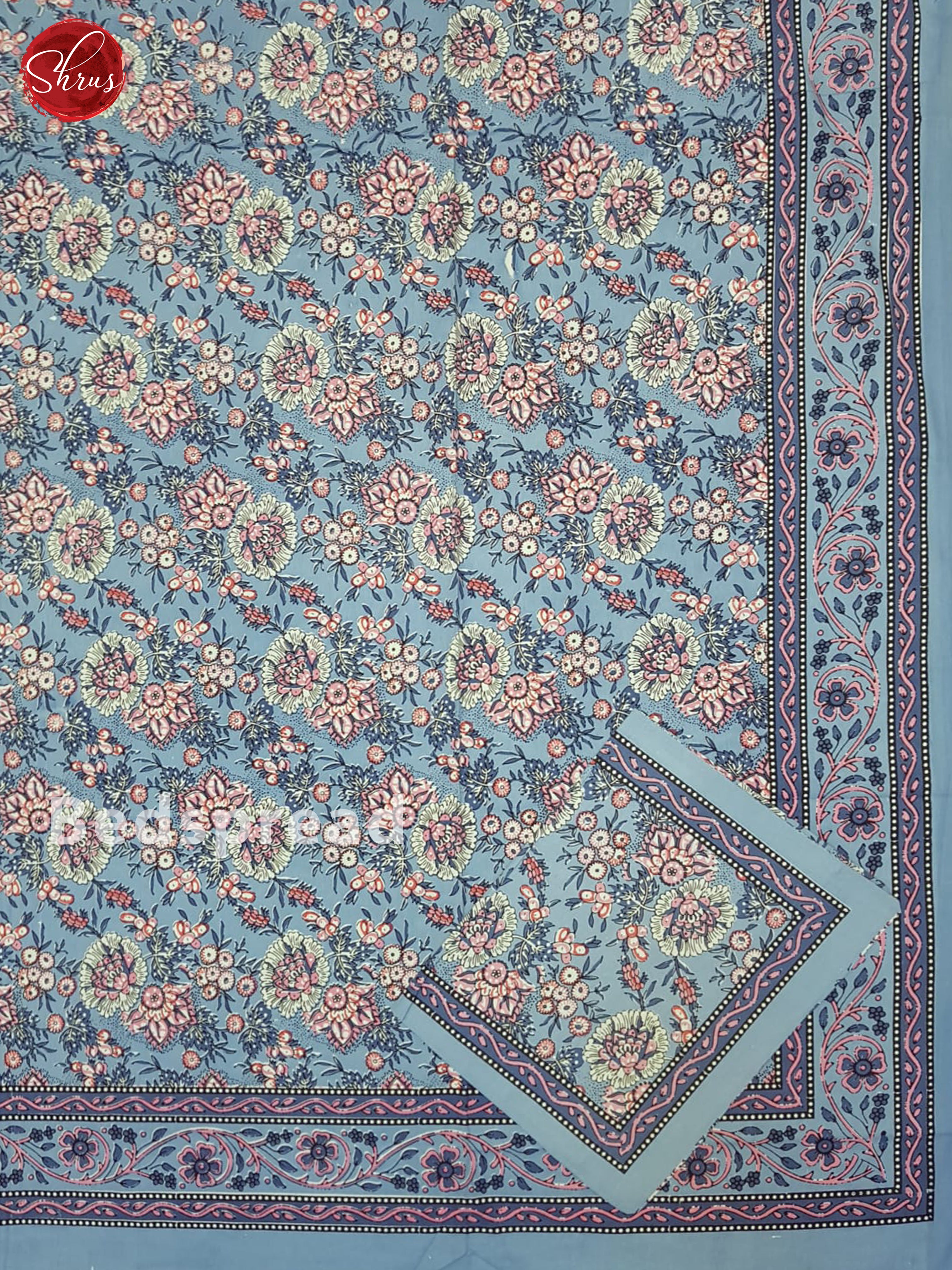 Blue & Pink- Jaipur Block Printed Cotton Double Bed Spread - Shop on ShrusEternity.com