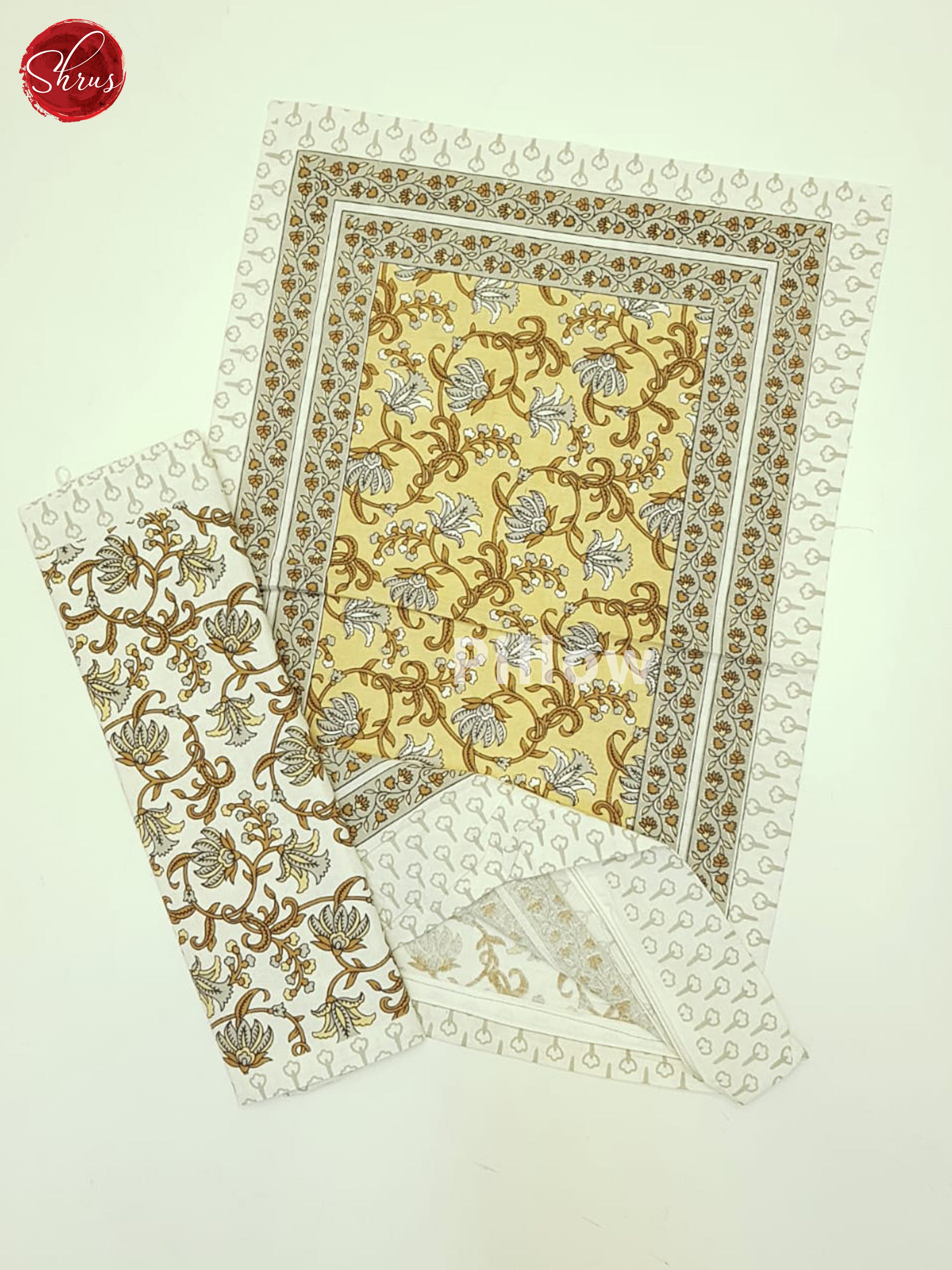 Yellow & Cream - Jaipur Block Printed Cotton Double Bed Spread - Shop on ShrusEternity.com