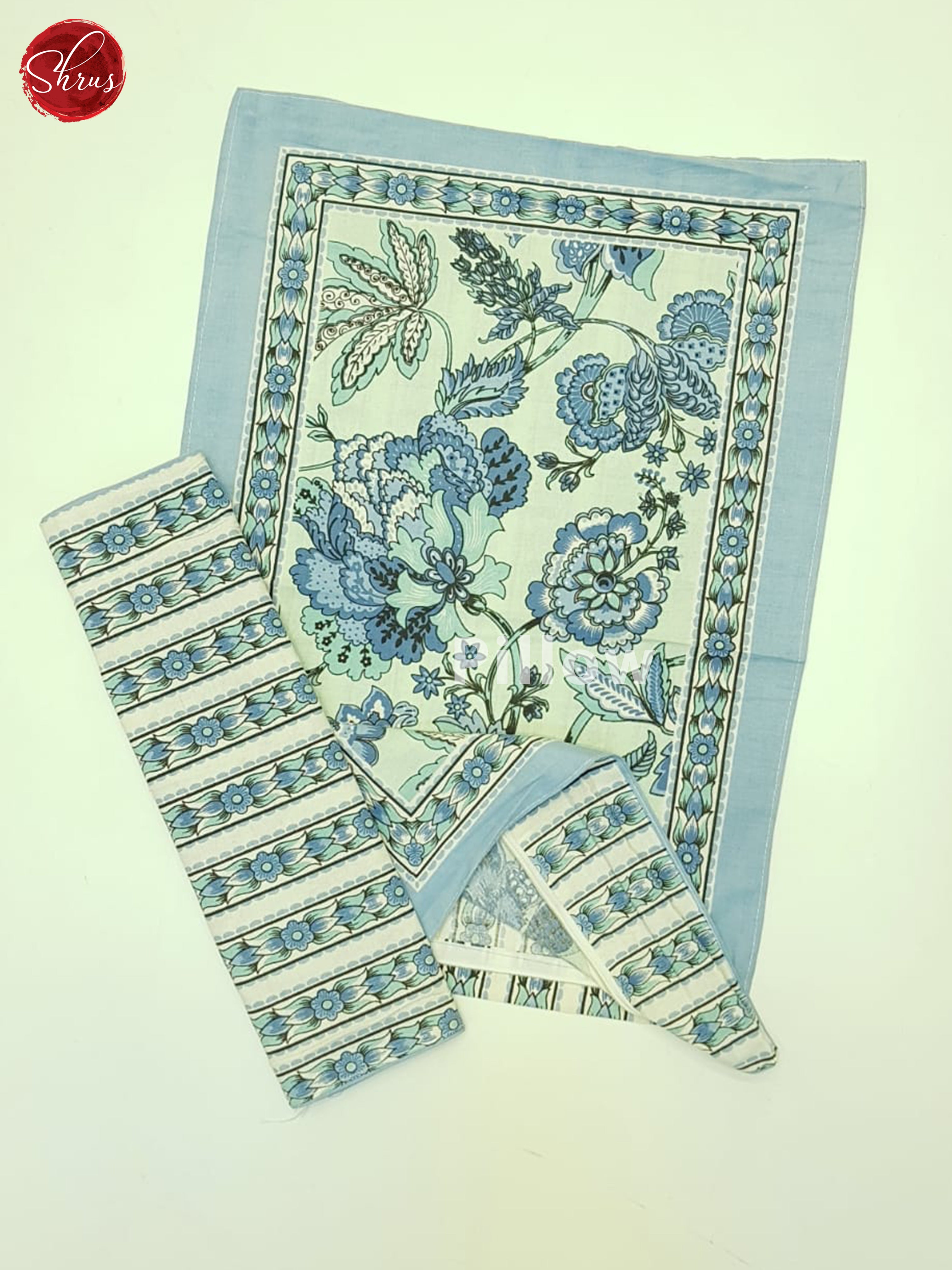 Cream & Blue- Jaipur Block Printed Cotton Bed SPread - Shop on ShrusEternity.com