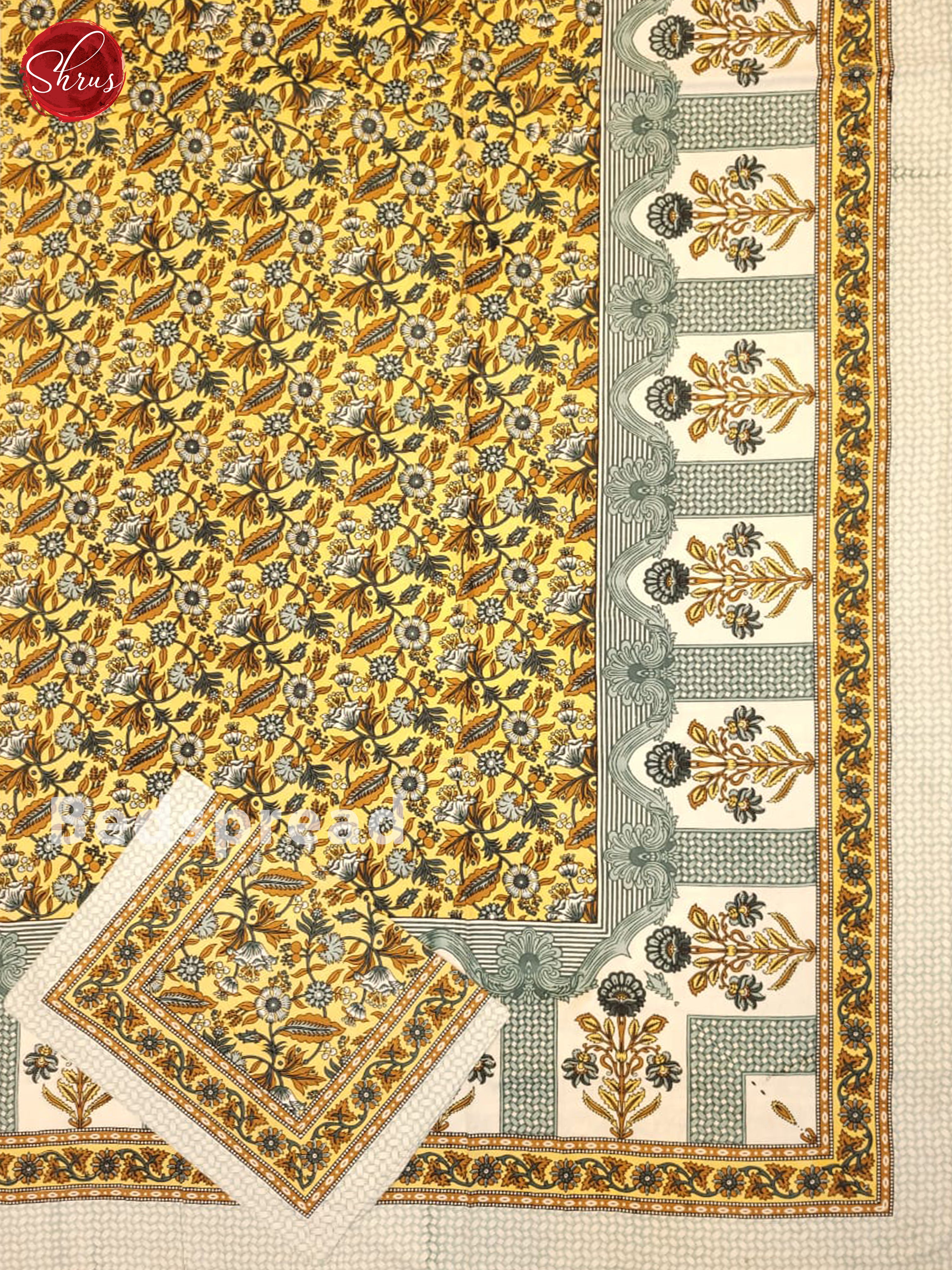 Yellow And Cream- Jaipuri Block Printed Bed Spread - Shop on ShrusEternity.com