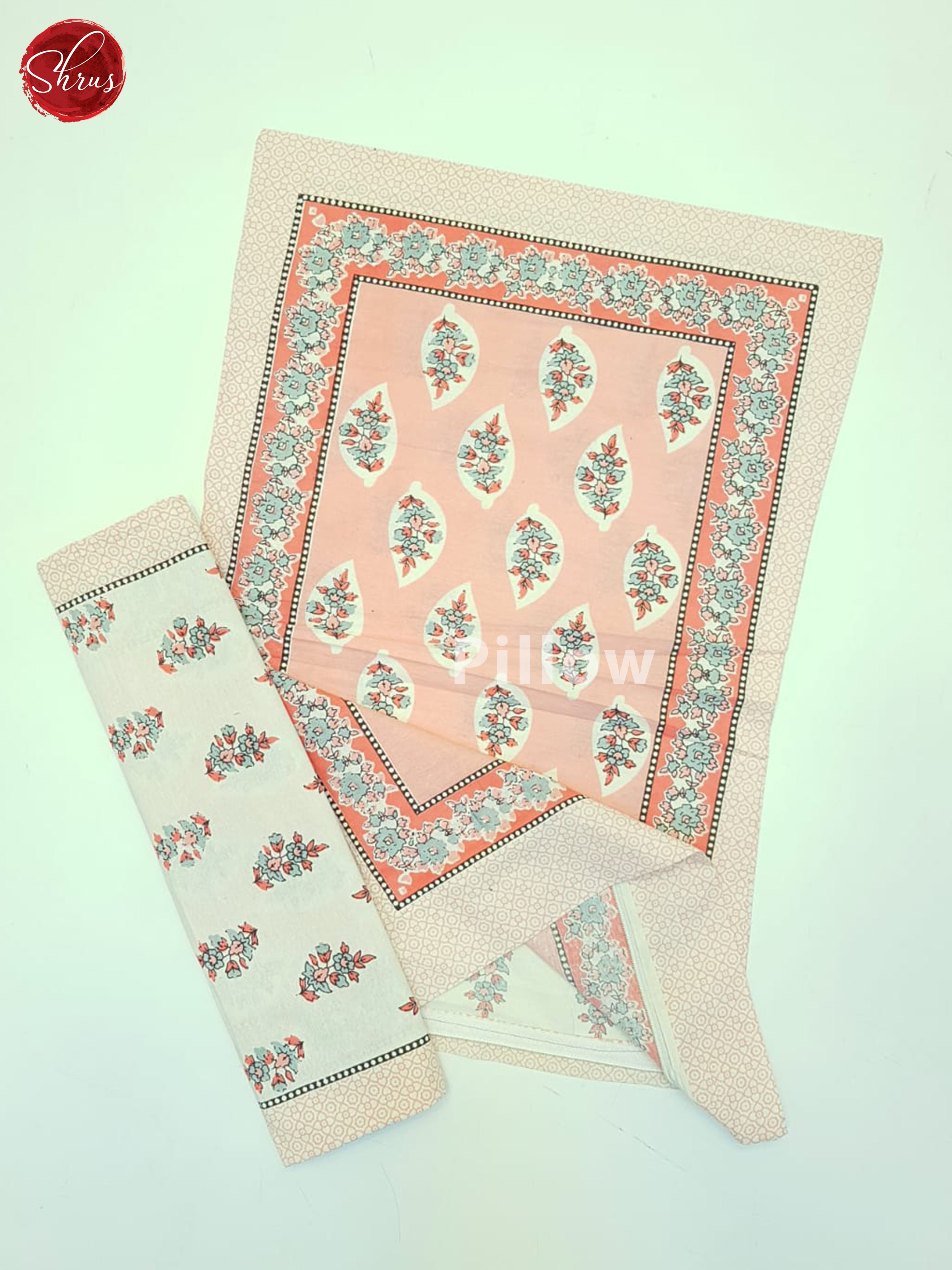 Baby Pink And Cream- Jaipuri Block Printed Bed Spread - Shop on ShrusEternity.com