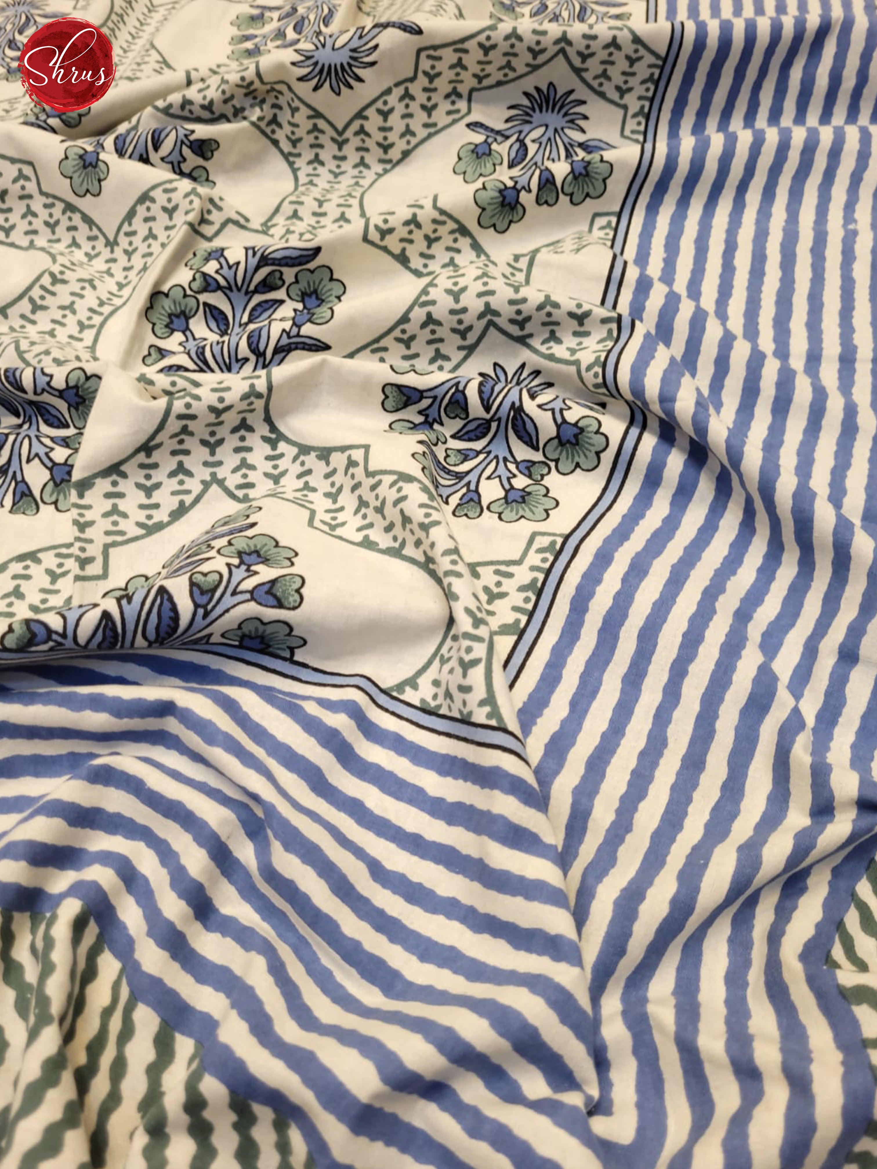 Cream & Blue - Jaipur Block Printed Cotton Double bed spread - Shop on ShrusEternity.com