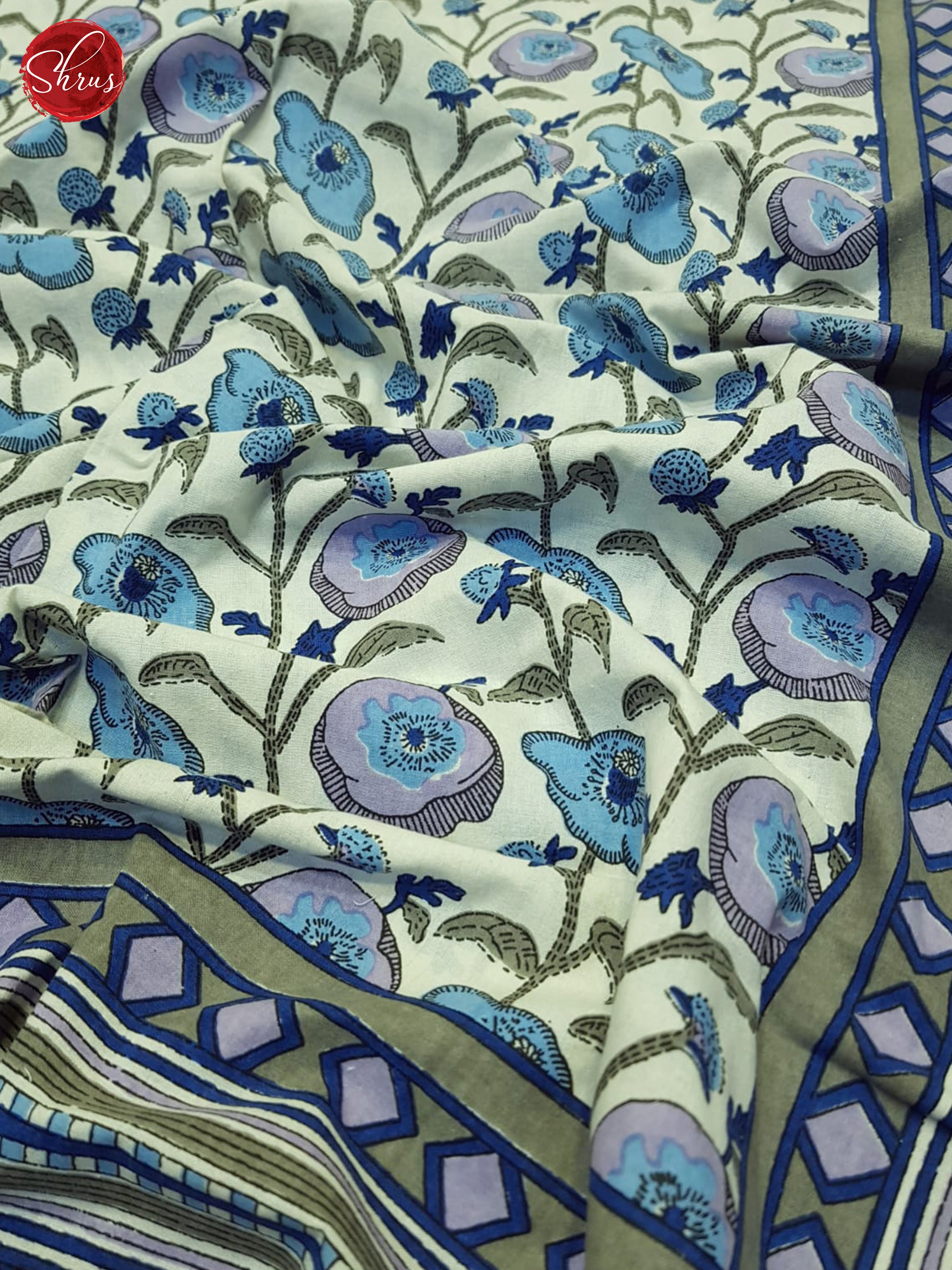Cream And Purple-Jaipur Block Printed Double Bed Spread - Shop on ShrusEternity.com