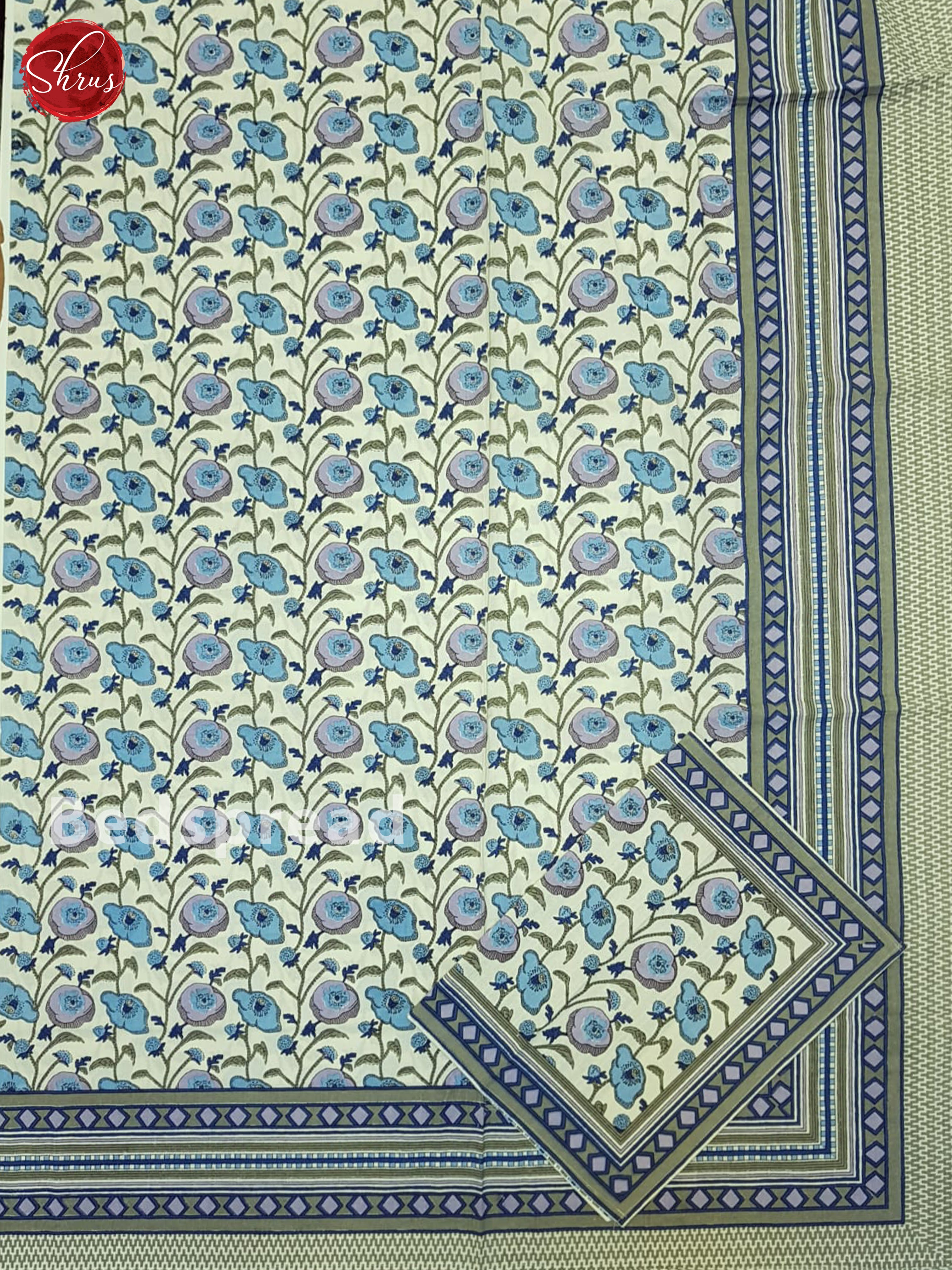 Cream And Purple-Jaipur Block Printed Double Bed Spread - Shop on ShrusEternity.com