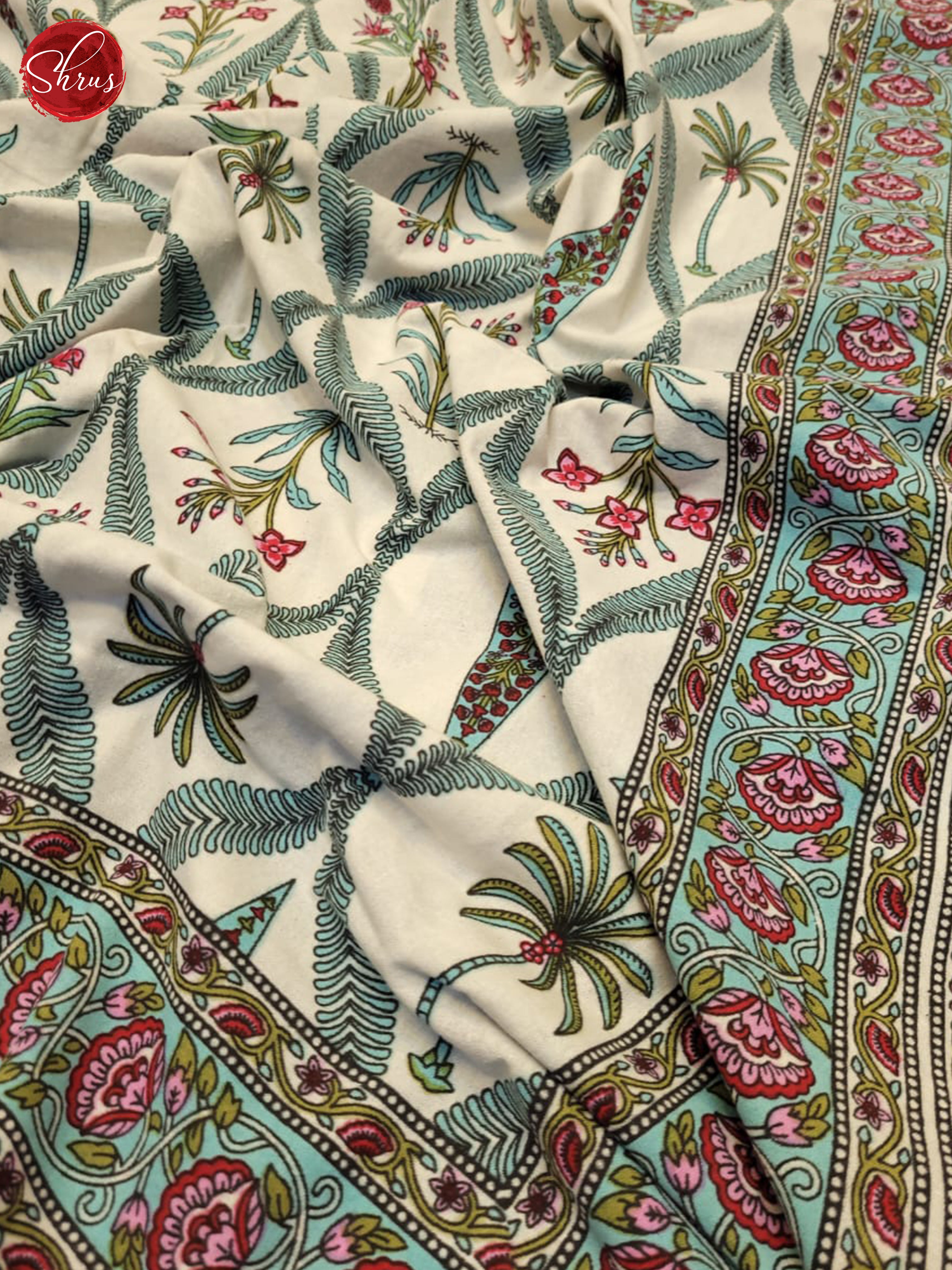 Cream & Blue- Jaipuri Block Printed Cotton Double Bed Spread - Shop on ShrusEternity.com