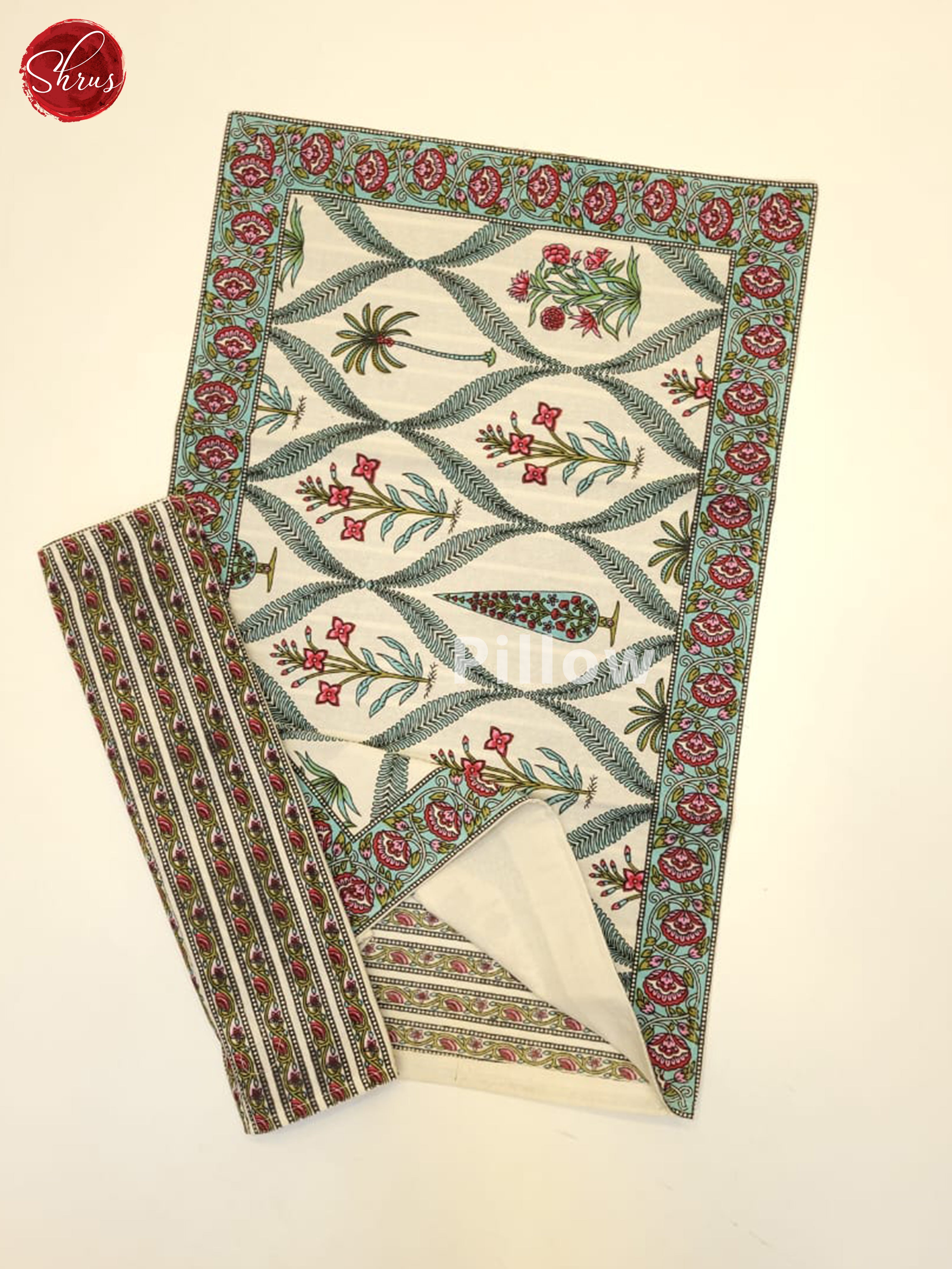 Cream & Blue- Jaipuri Block Printed Cotton Double Bed Spread - Shop on ShrusEternity.com