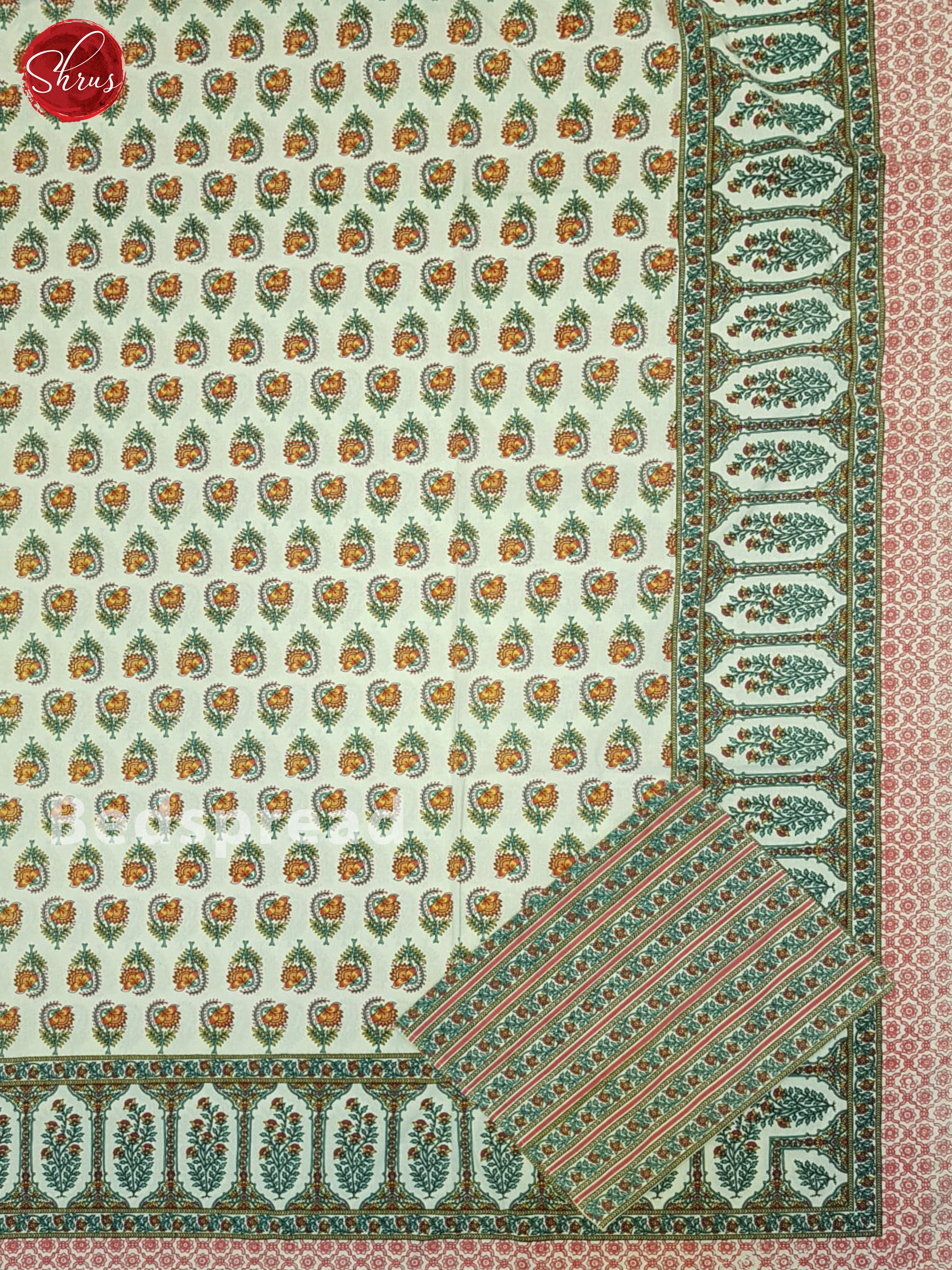 Cream And Pink- Jaipuri Block printed Cotton Double Bed Spread - Shop on ShrusEternity.com