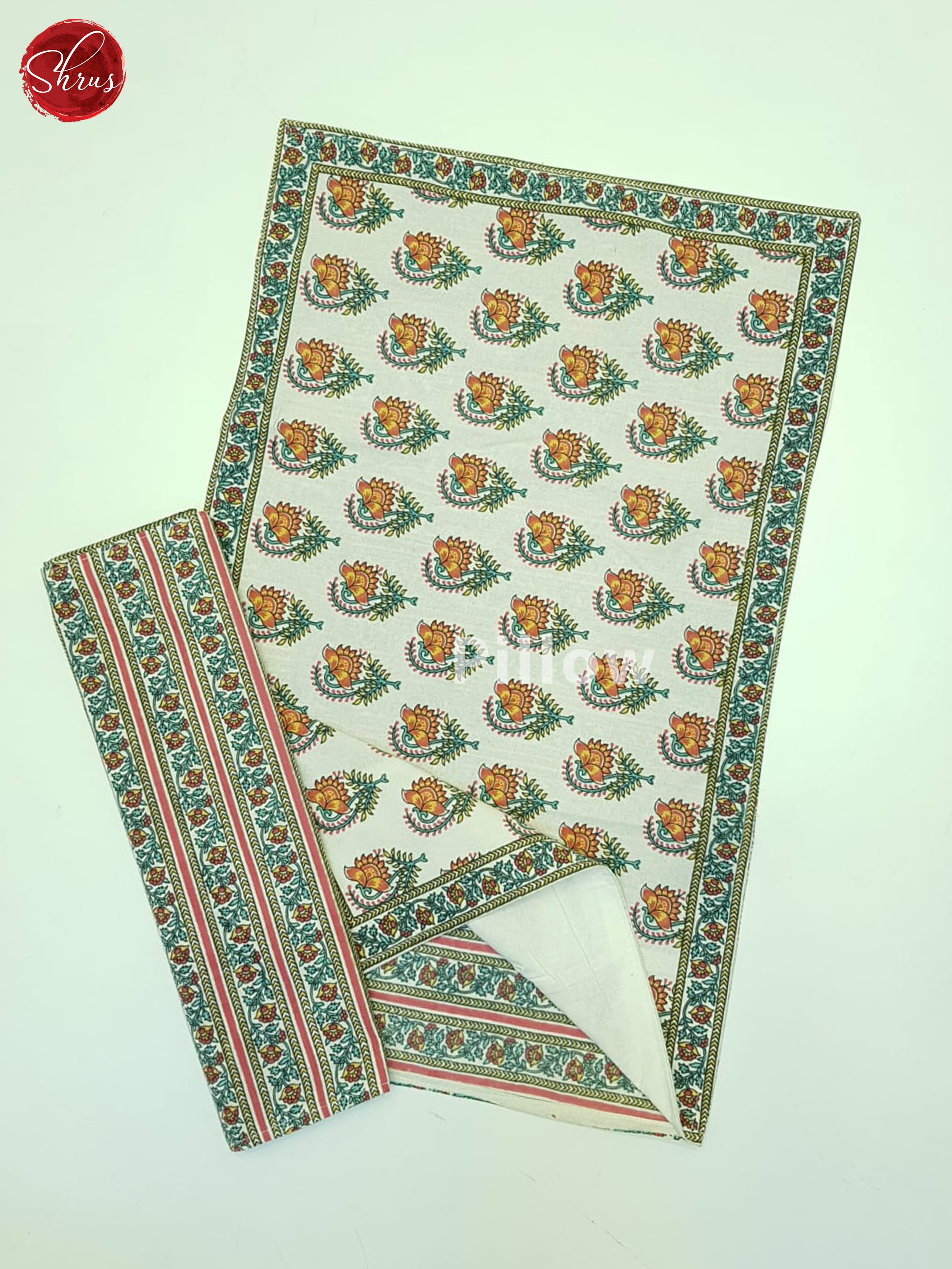 Cream And Pink- Jaipuri Block printed Cotton Double Bed Spread - Shop on ShrusEternity.com