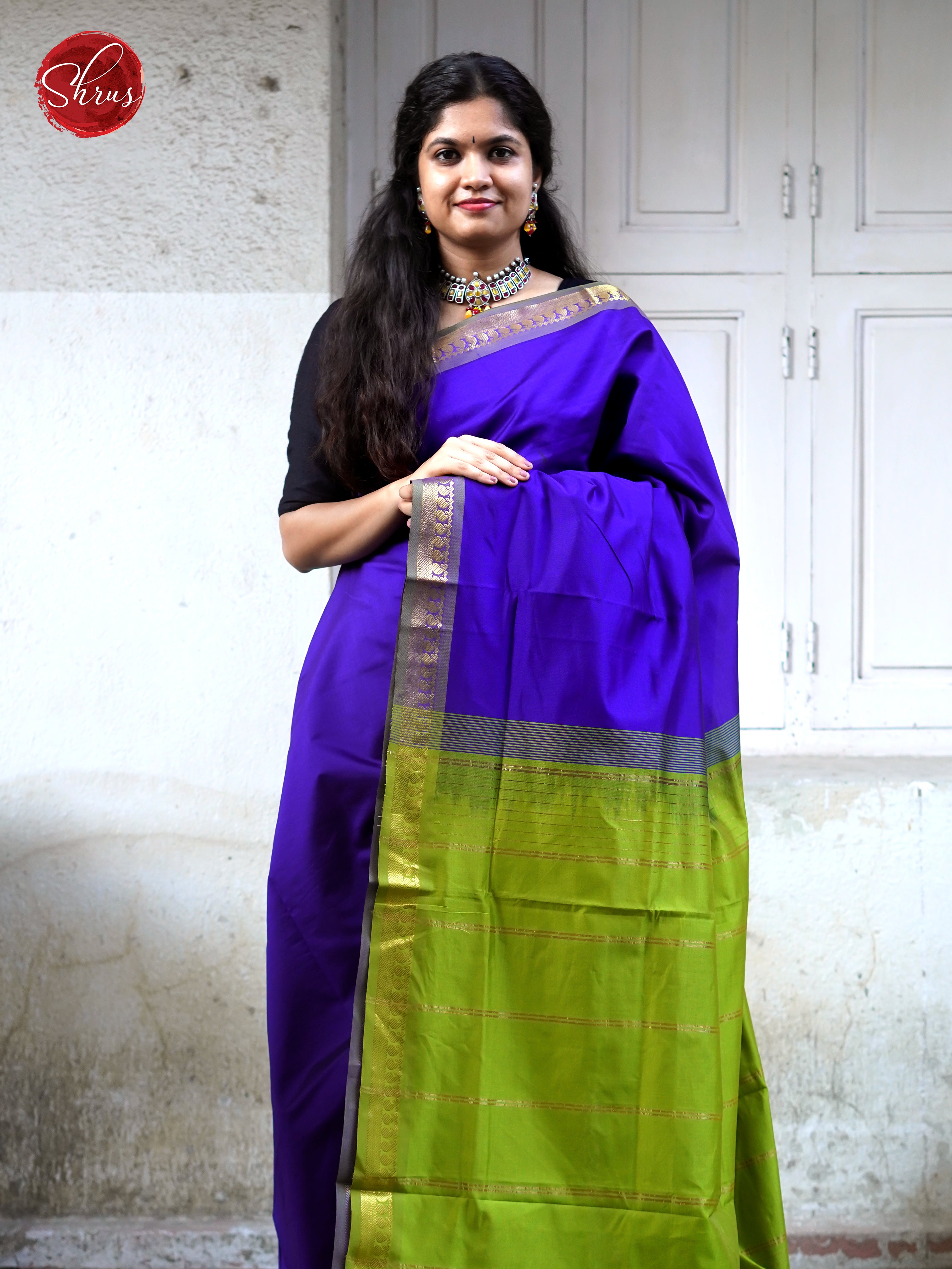 Blue & Green - Silk cotton-half pure Saree - Shop on ShrusEternity.com