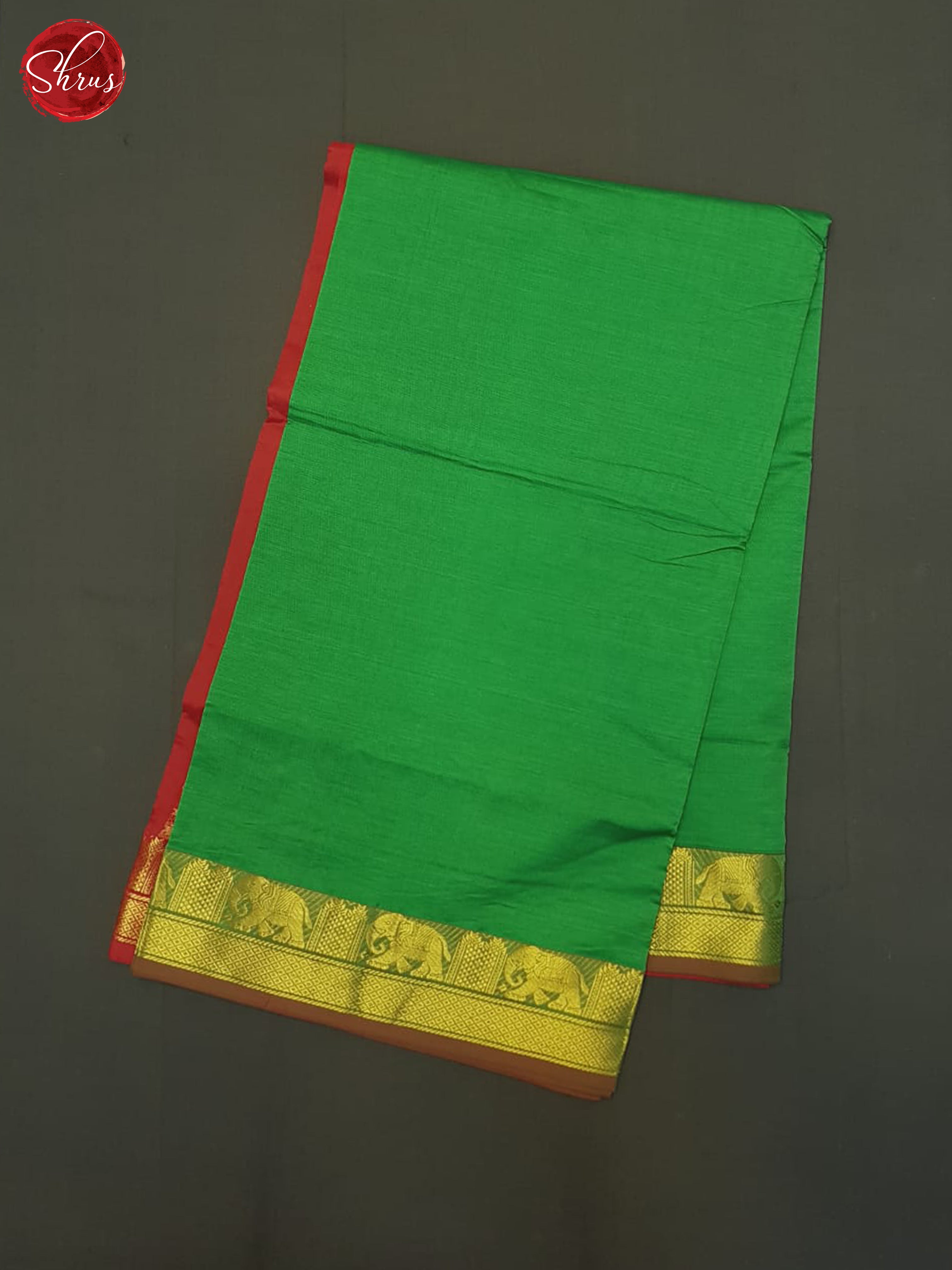 Green And Red- Silk Cotton Half-pure Saree - Shop on ShrusEternity.com