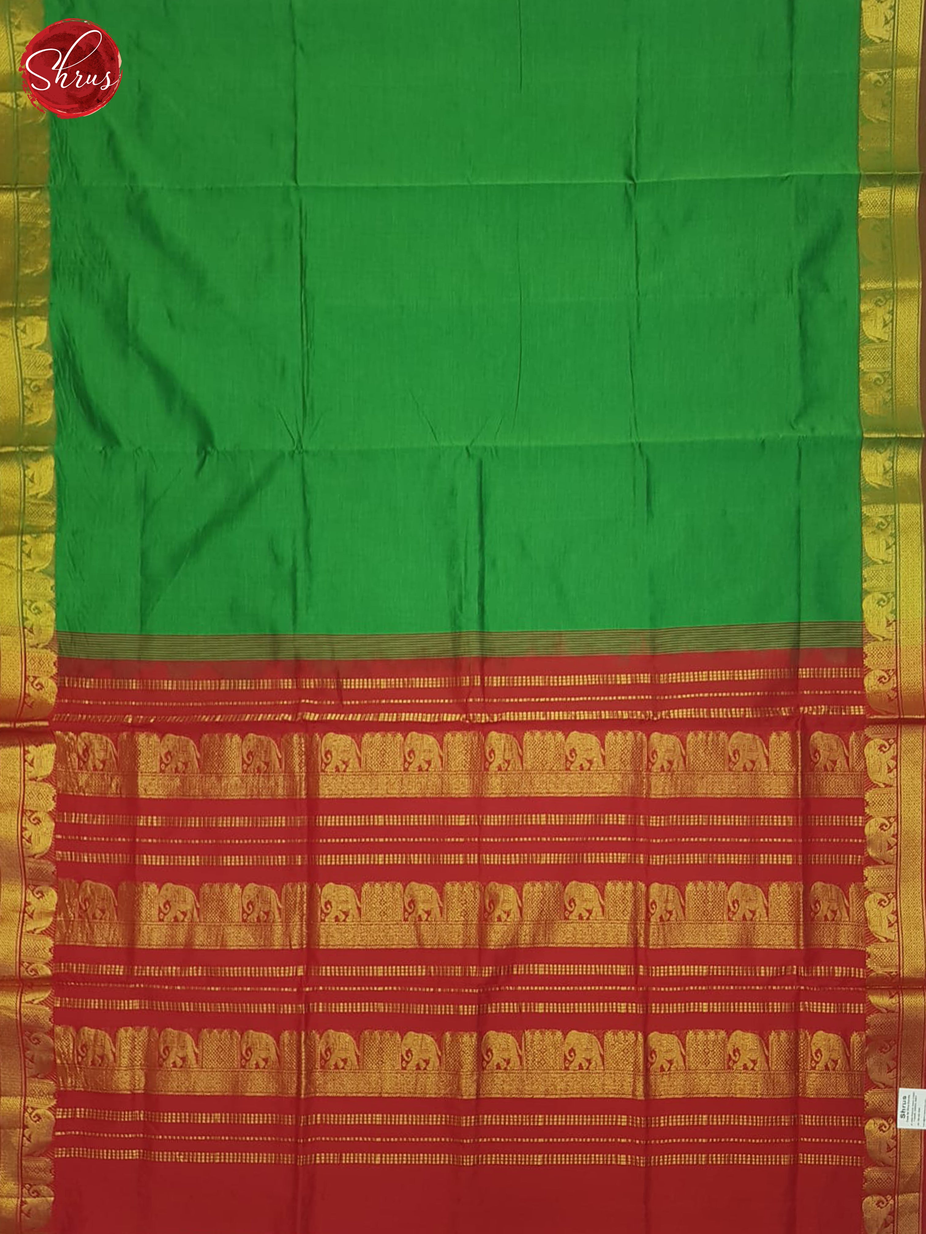 Green And Red- Silk Cotton Half-pure Saree - Shop on ShrusEternity.com