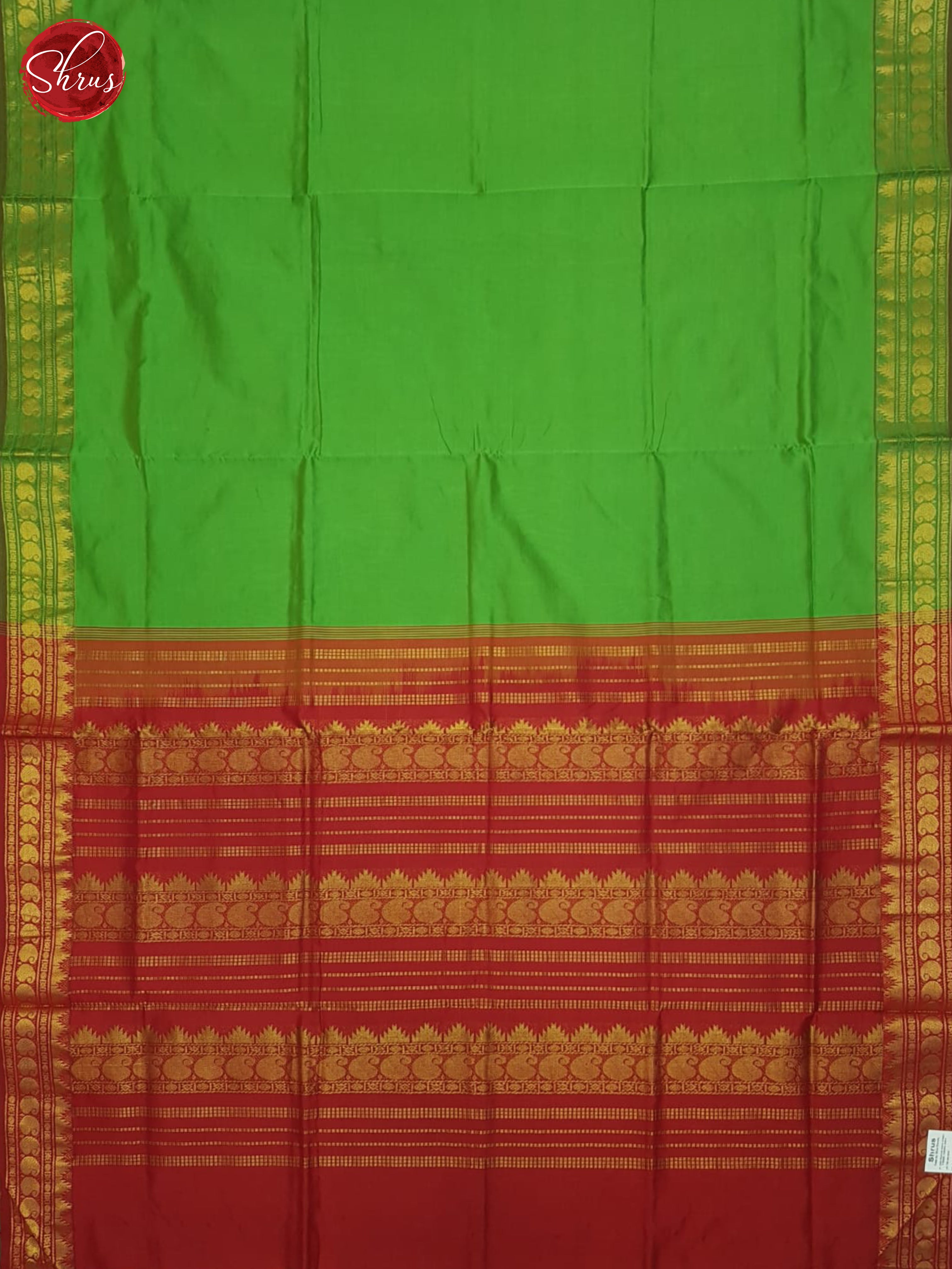 Green And Red- Silk Cotton Half-pure Saree - Shop on ShrusEternity.com