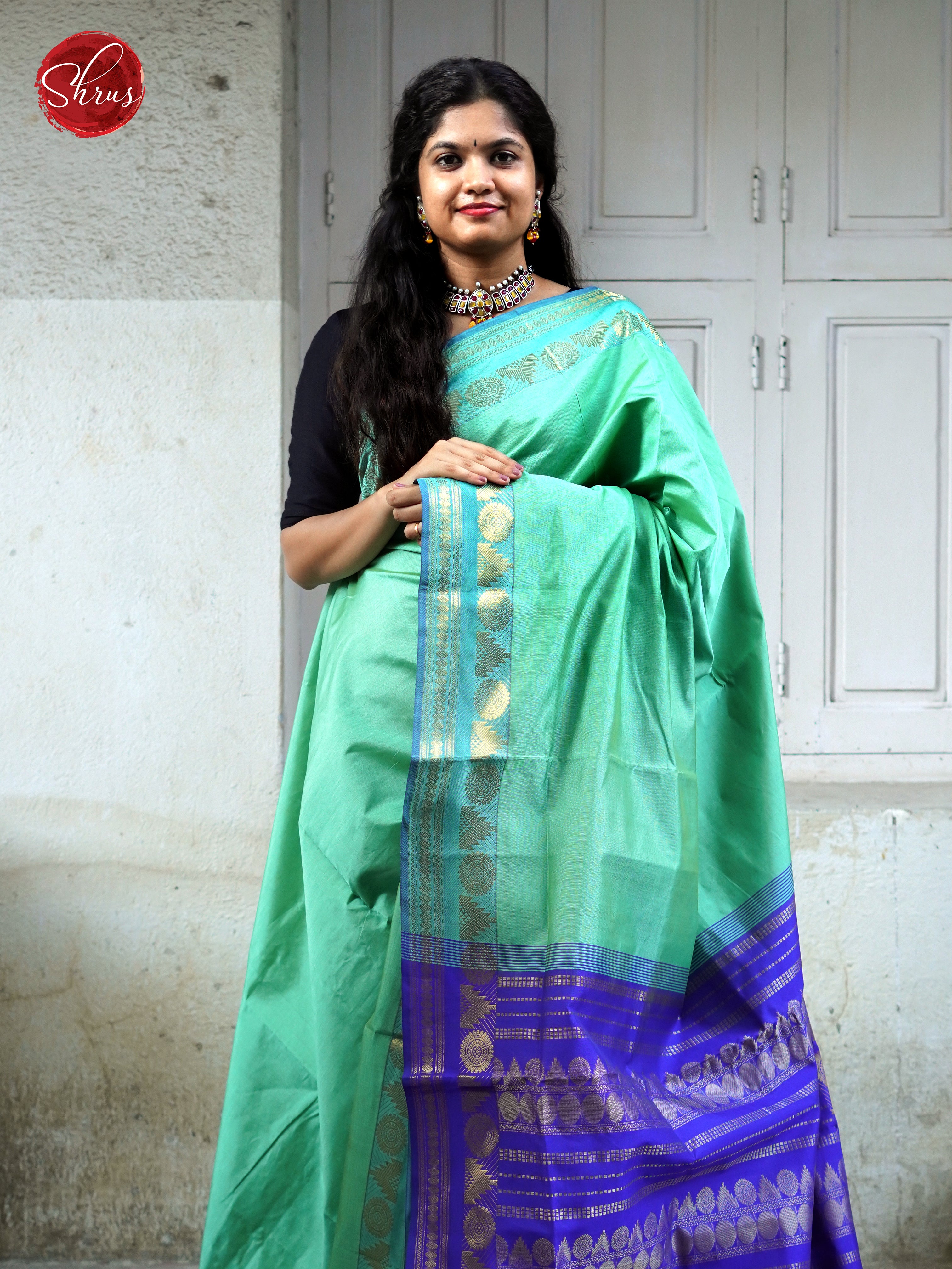 Green & Blue - Silk cotton-half pure Saree - Shop on ShrusEternity.com